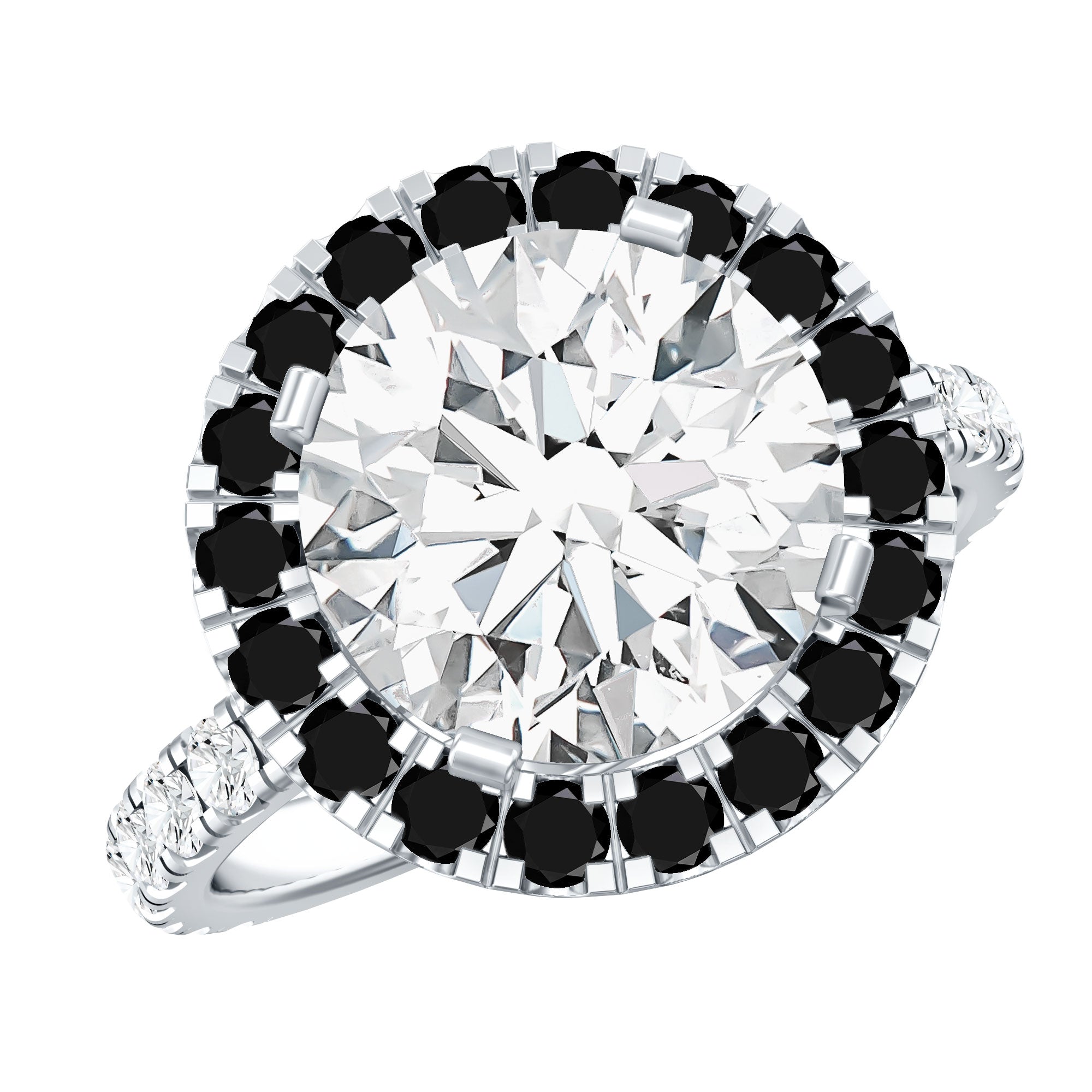 Certified 10 MM Moissanite Halo Engagement Ring With Lab Black Diamond