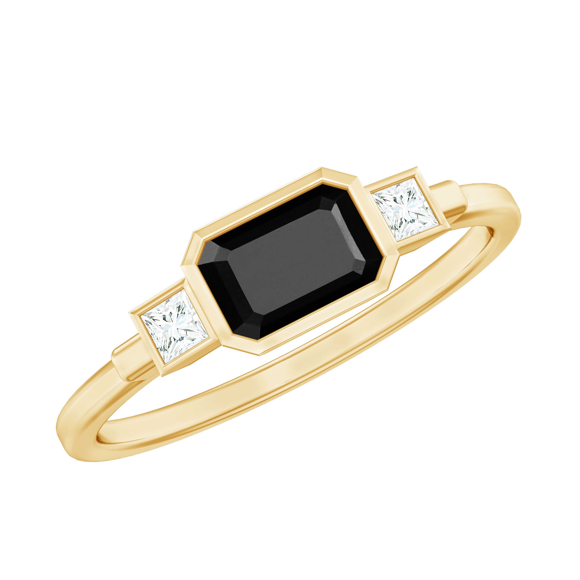 Lab Grown Black Diamond East West Engagement Ring in Bezel Setting