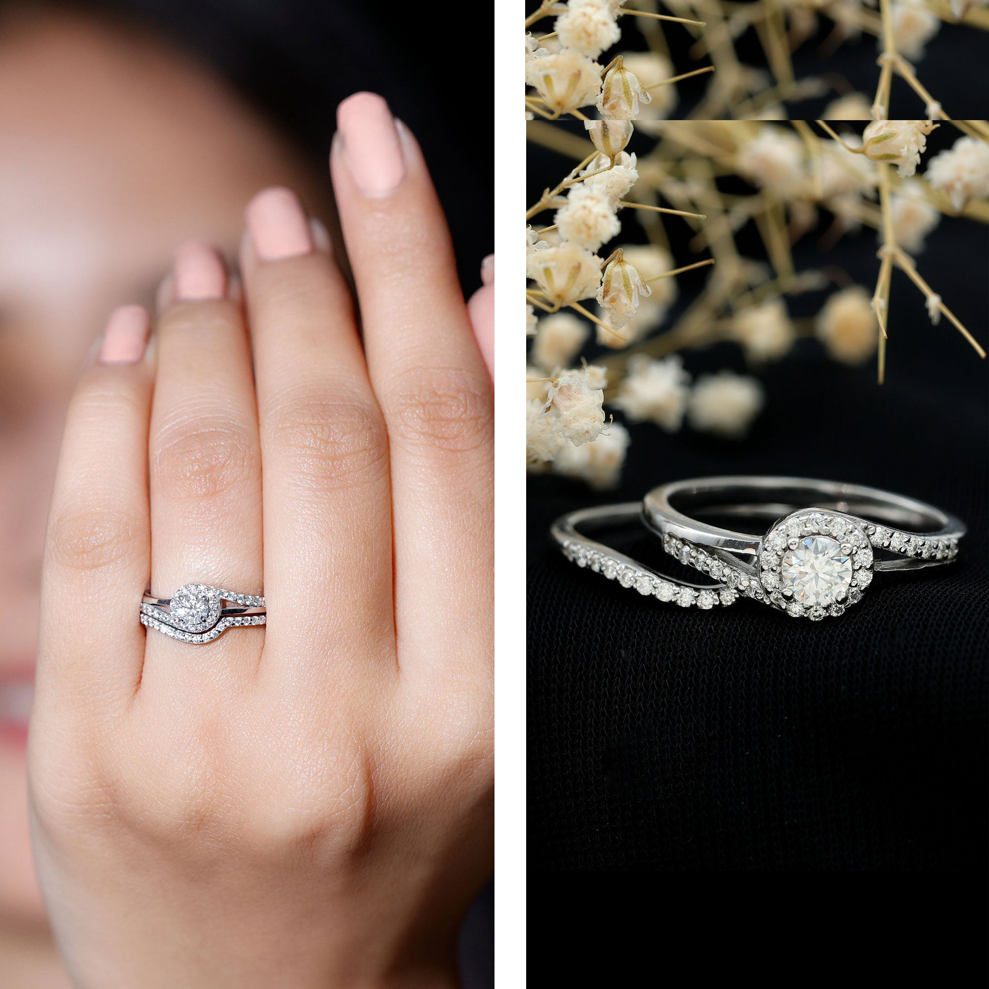 Certified Diamond Engagement Ring with Wedding Band Lab - ( EF-VS ) - Rosec Jewels
