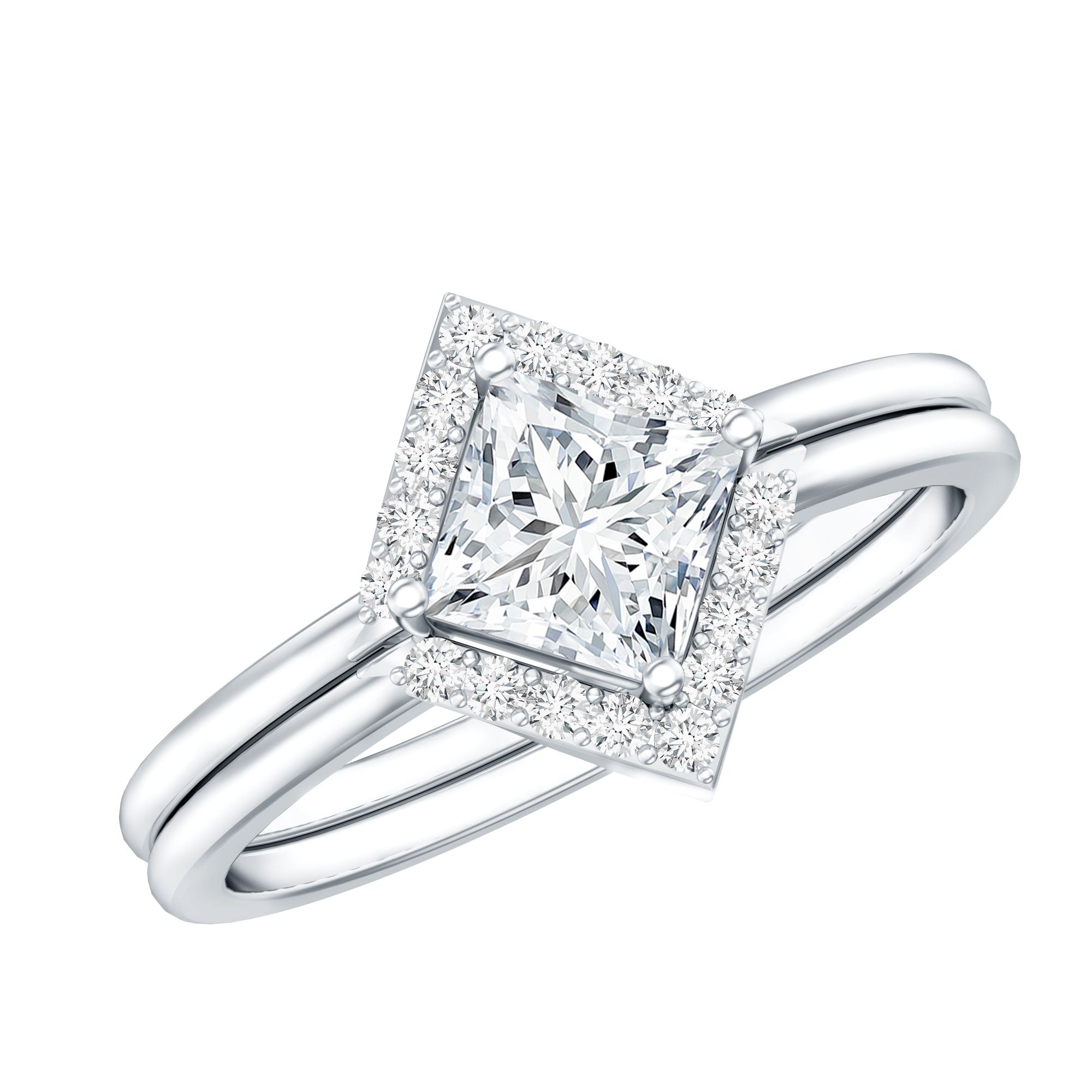 Princess Cut Lab Grown Diamond Bridal Ring Set Lab - ( EF-VS ) - Rosec Jewels