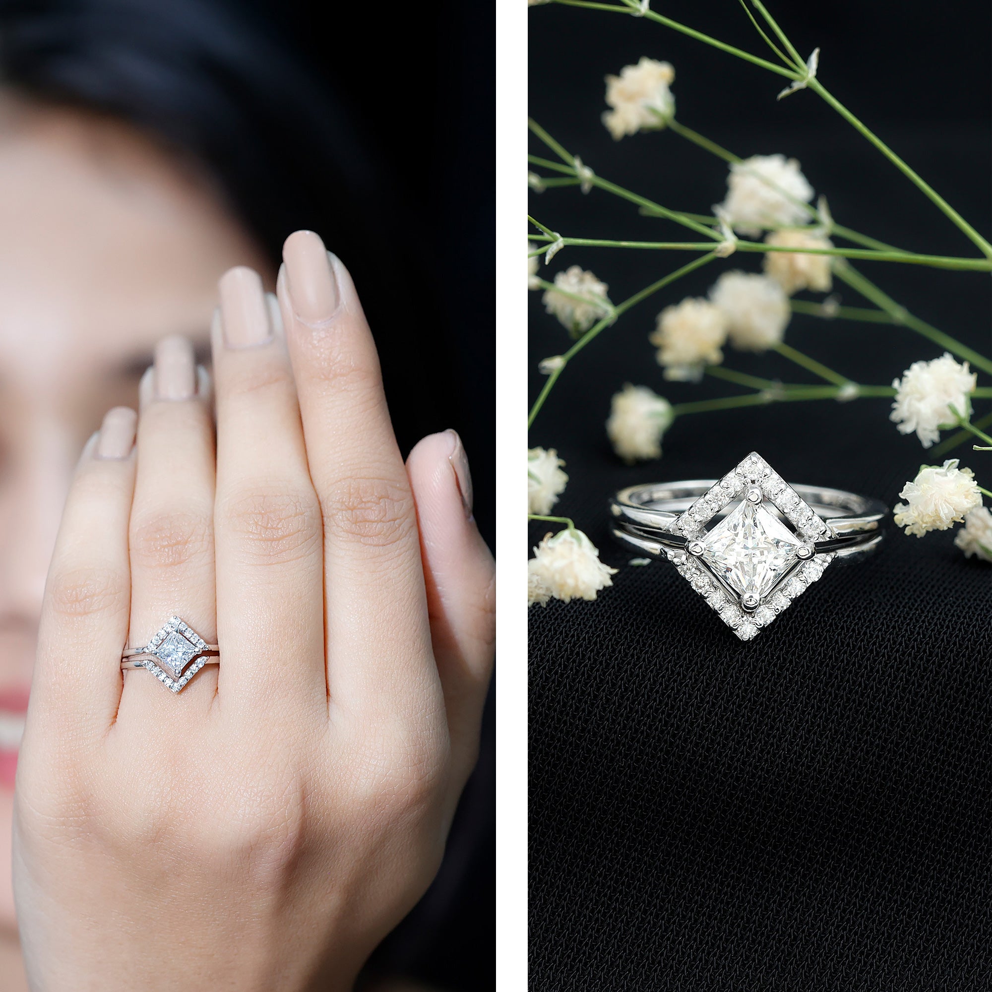 Princess Cut Lab Grown Diamond Bridal Ring Set Lab - ( EF-VS ) - Rosec Jewels