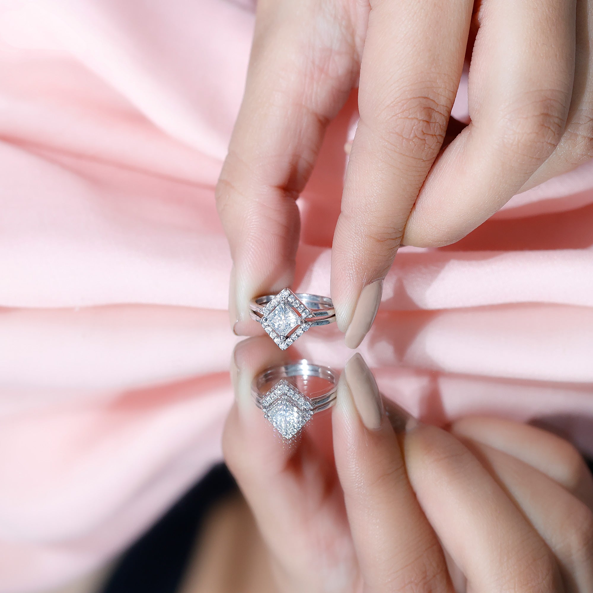 Princess Cut Lab Grown Diamond Bridal Ring Set Lab - ( EF-VS ) - Rosec Jewels
