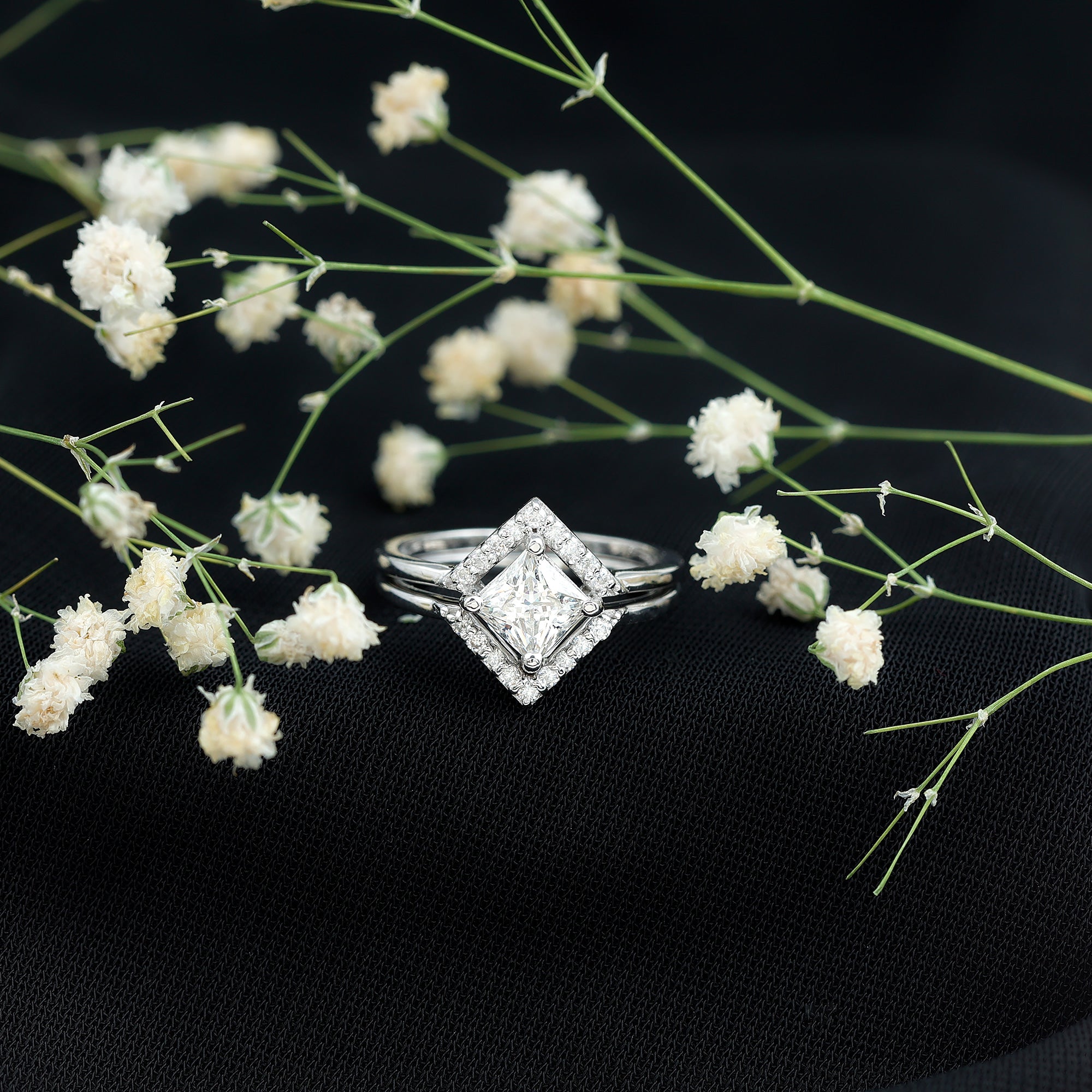 Princess Cut Lab Grown Diamond Bridal Ring Set Lab - ( EF-VS ) - Rosec Jewels