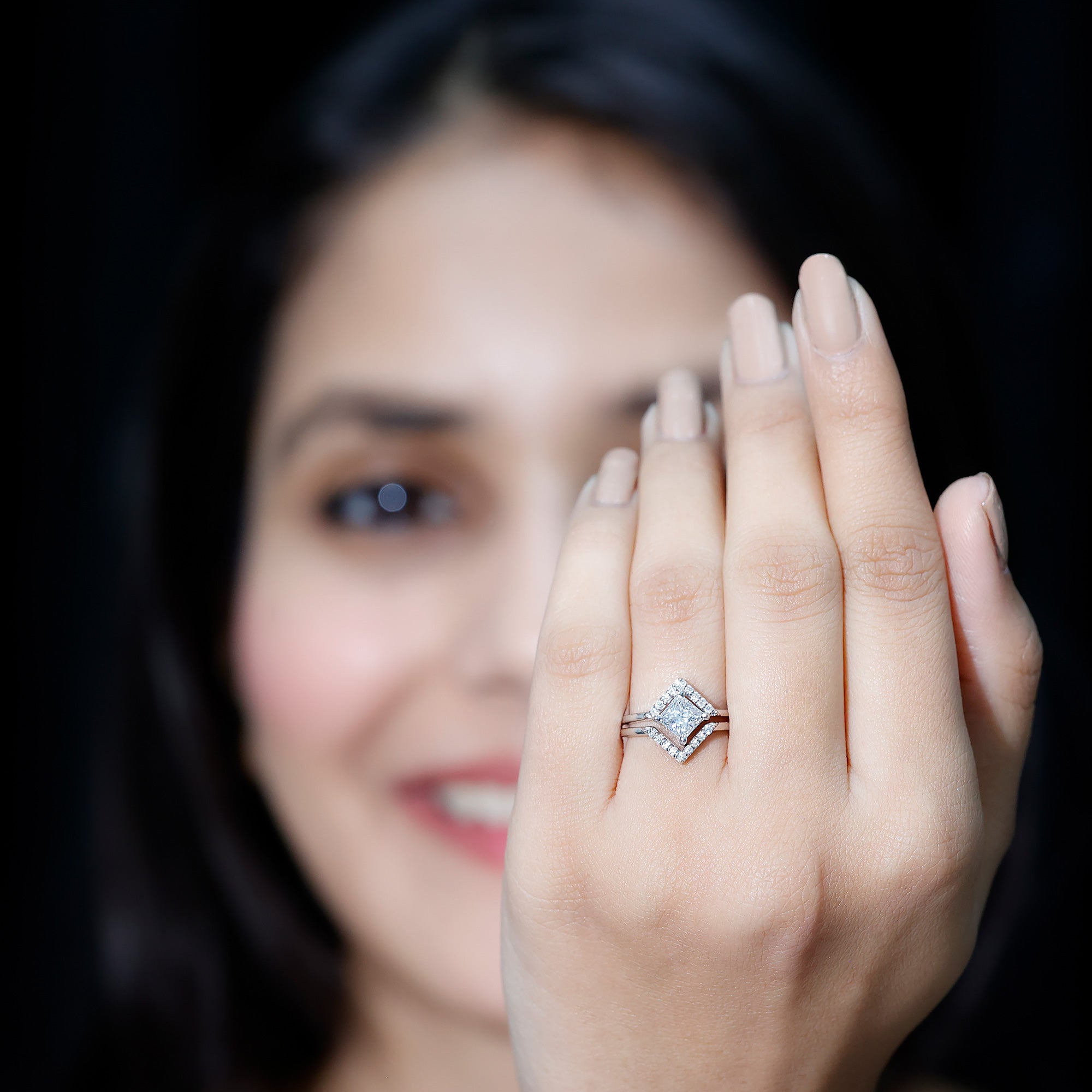 Princess Cut Lab Grown Diamond Bridal Ring Set Lab - ( EF-VS ) - Rosec Jewels