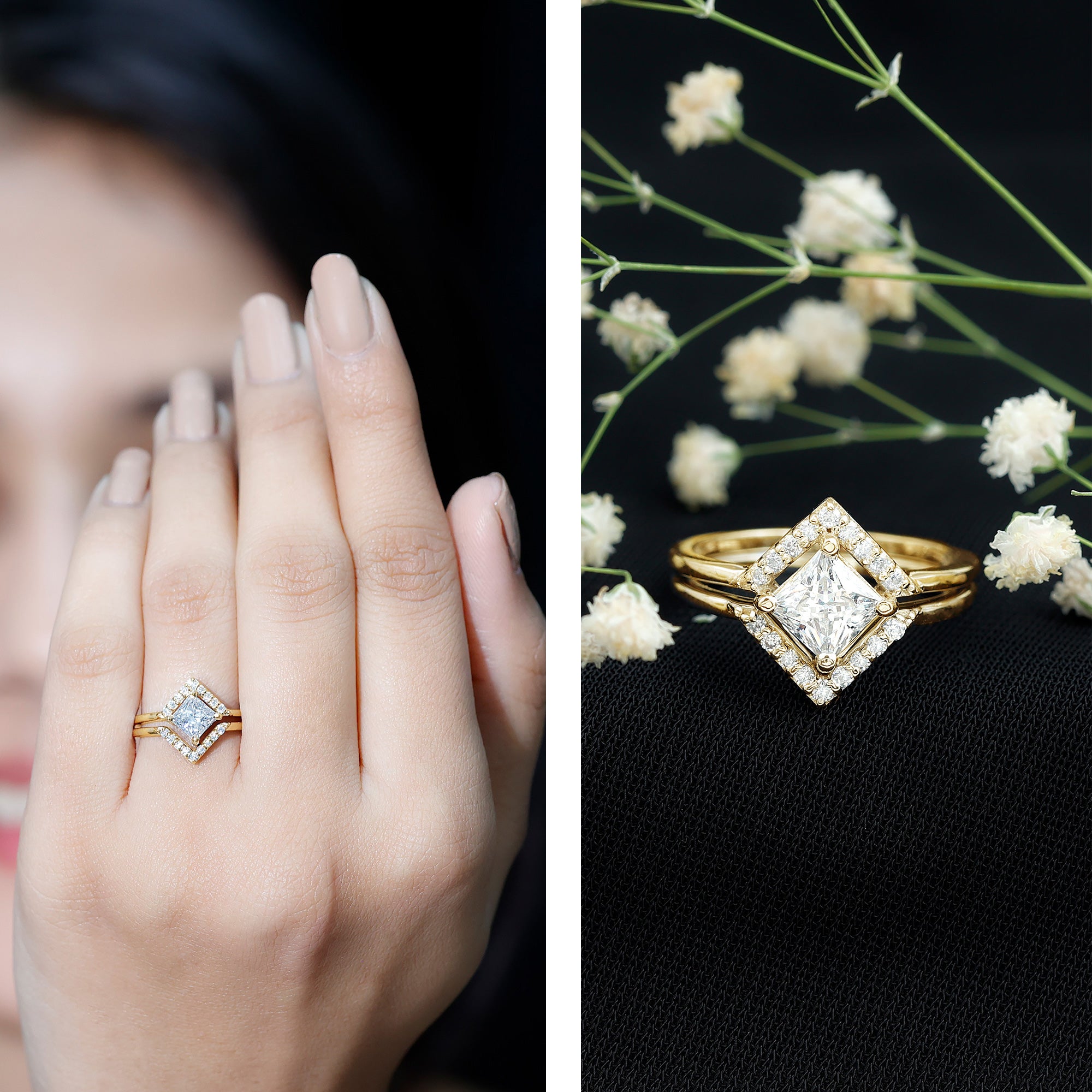 Princess Cut Lab Grown Diamond Bridal Ring Set Lab - ( EF-VS ) - Rosec Jewels