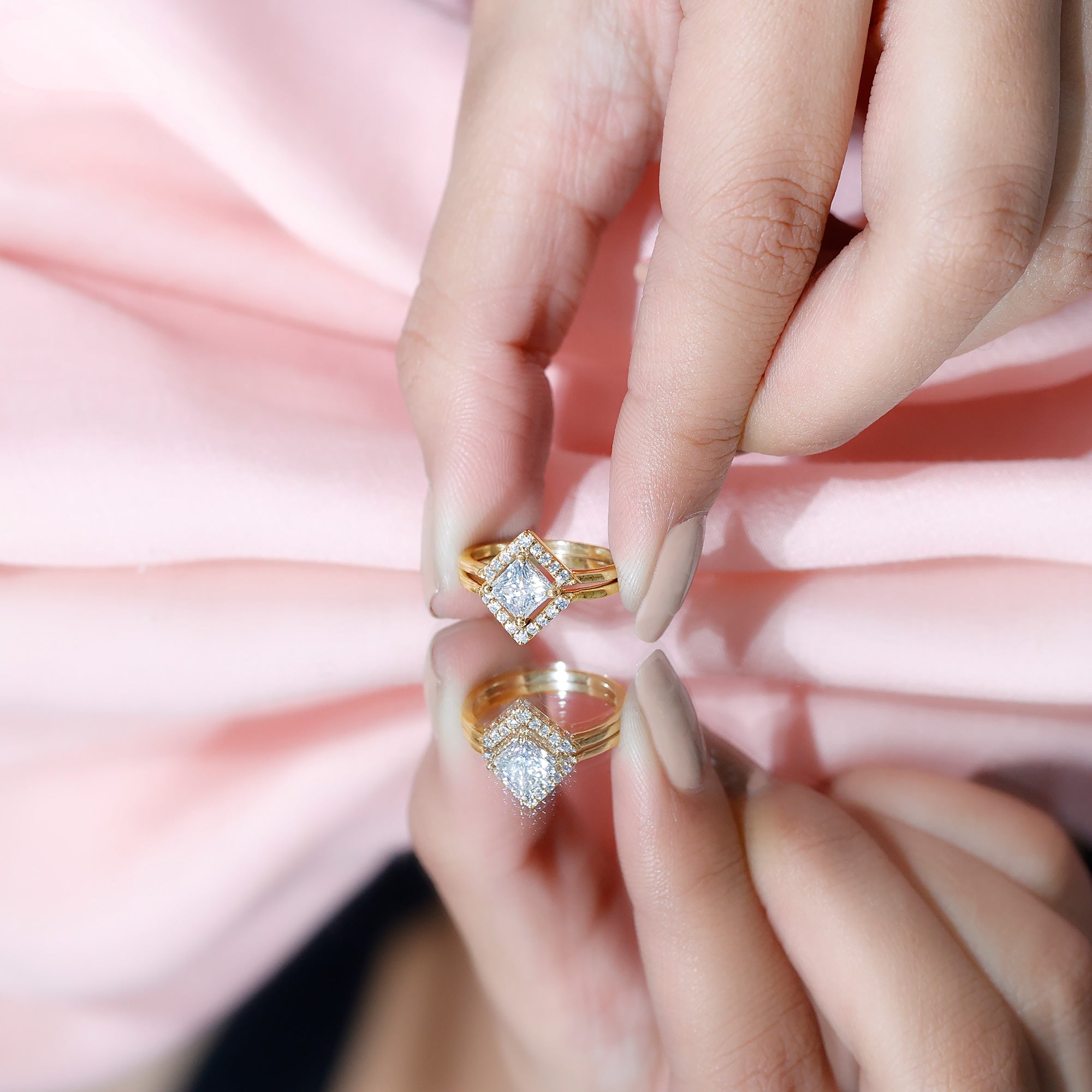 Rosec Jewels-Princess Cut Lab Grown Diamond Bridal Ring Set