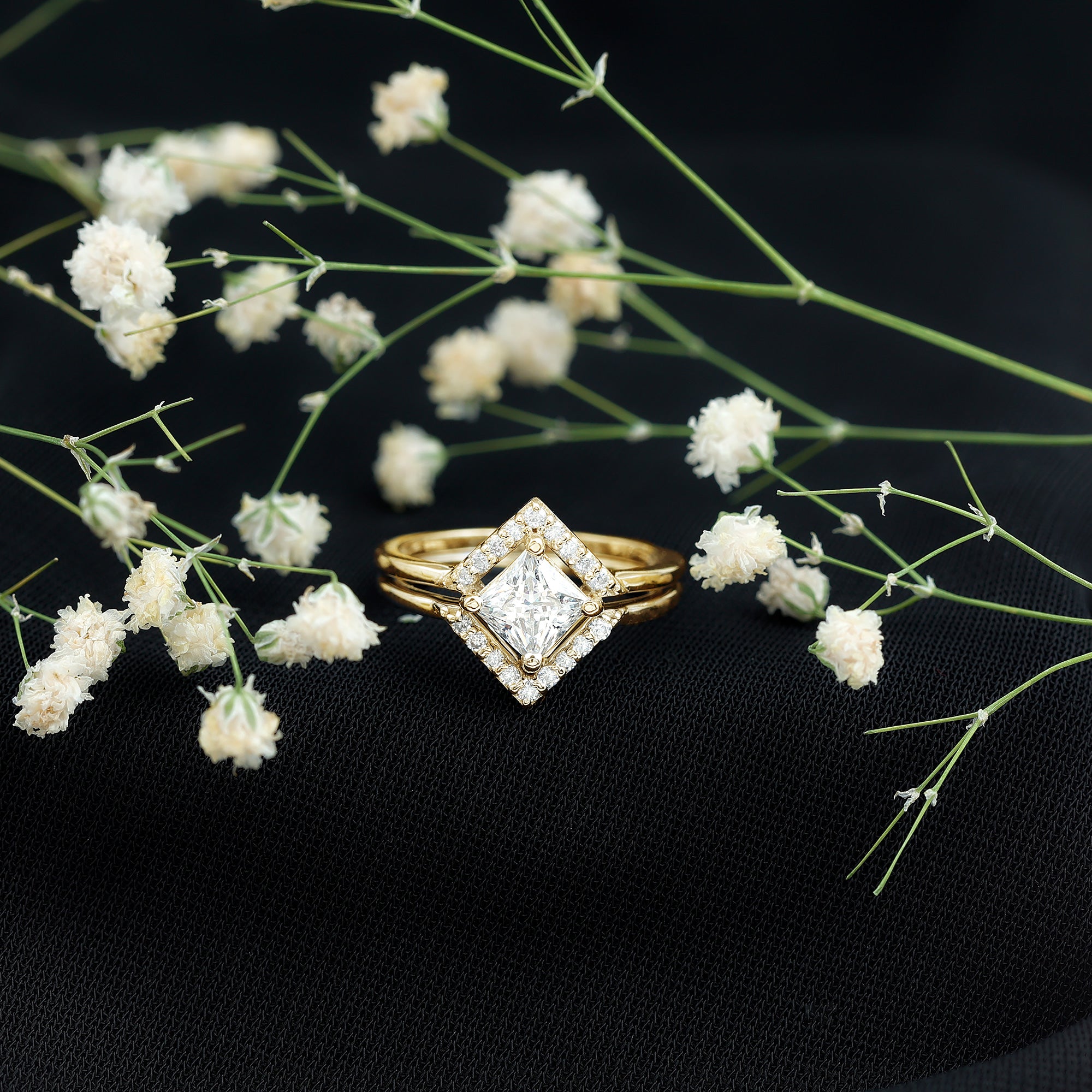 Princess Cut Lab Grown Diamond Bridal Ring Set Lab - ( EF-VS ) - Rosec Jewels