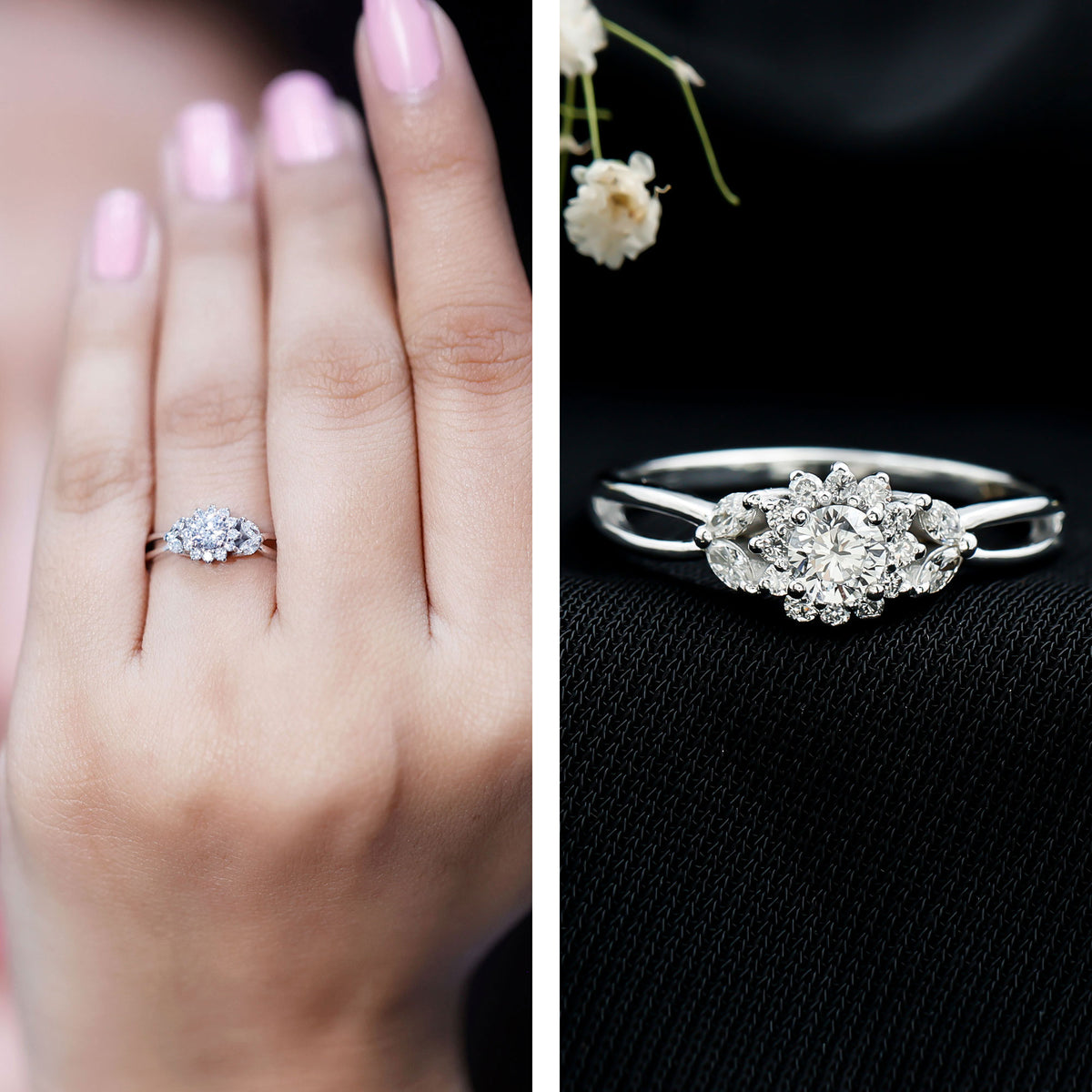 Halo Style Lab Grown Diamond Nature Engagement Ring Lab - ( EF-VS ) - Rosec Jewels