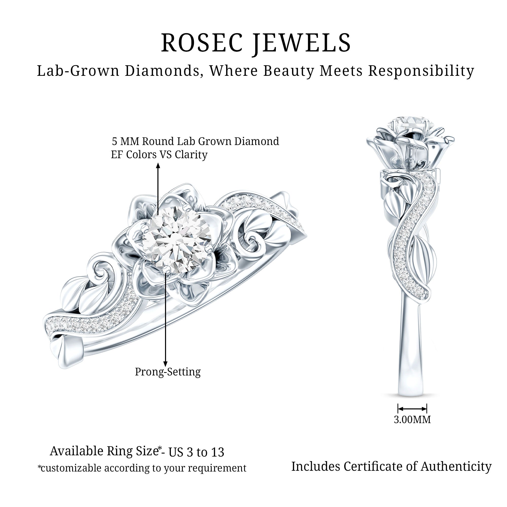 Rosec Jewels-Lab Grown Diamond Flower Engagement Ring for Her