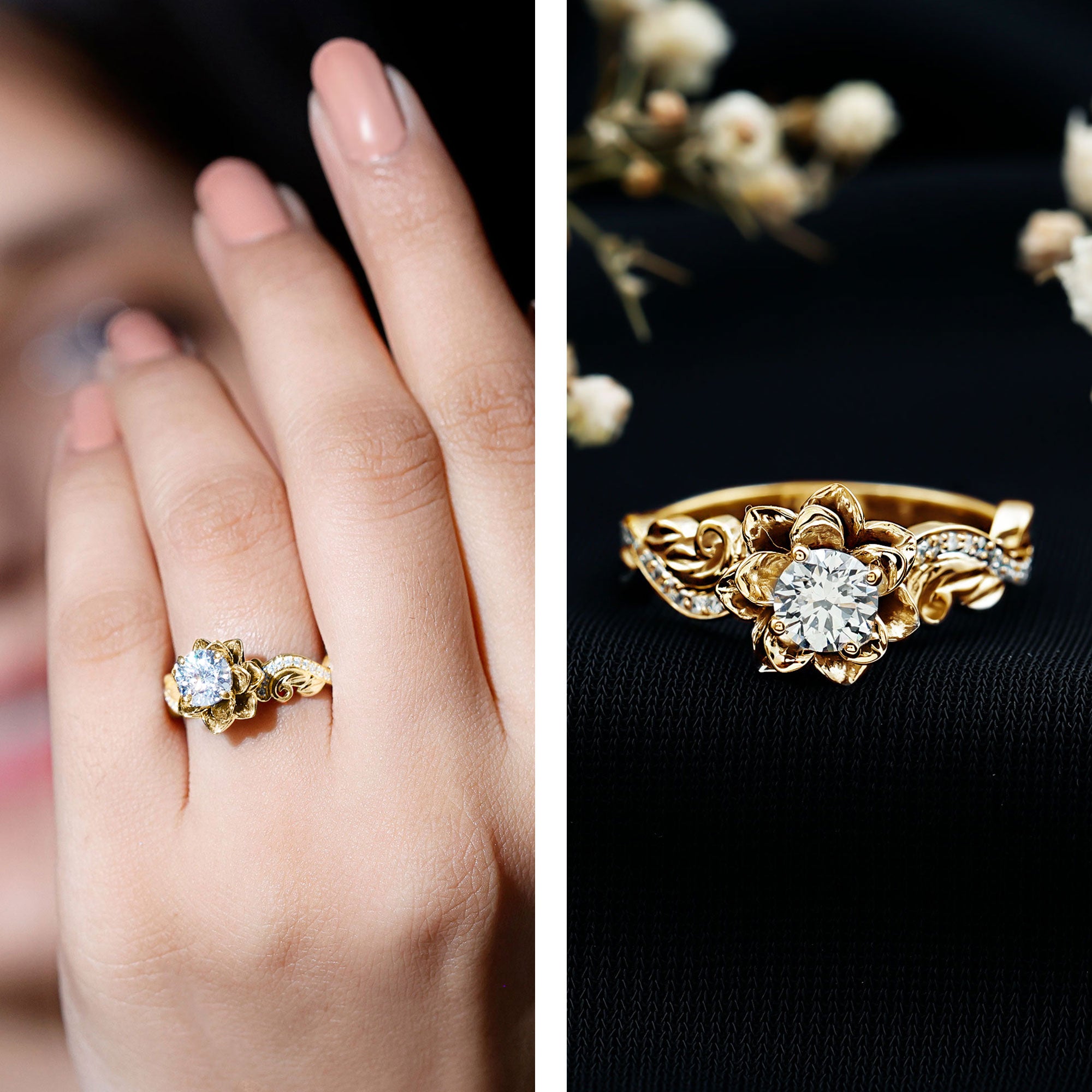 Rosec Jewels-Lab Grown Diamond Flower Engagement Ring for Her