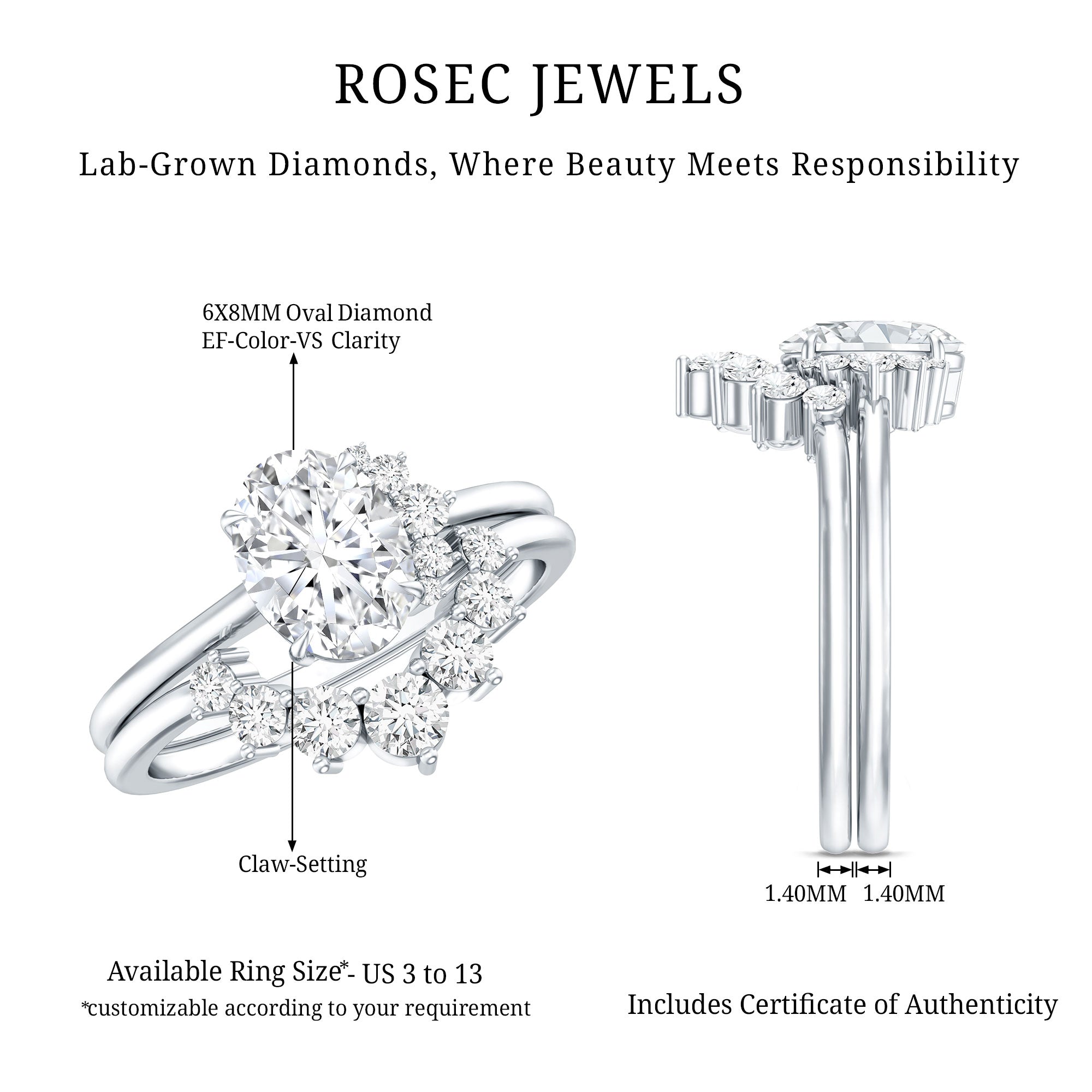 Lab Grown Diamond Engagement and Bridal Ring Sets Lab - ( EF-VS ) - Rosec Jewels
