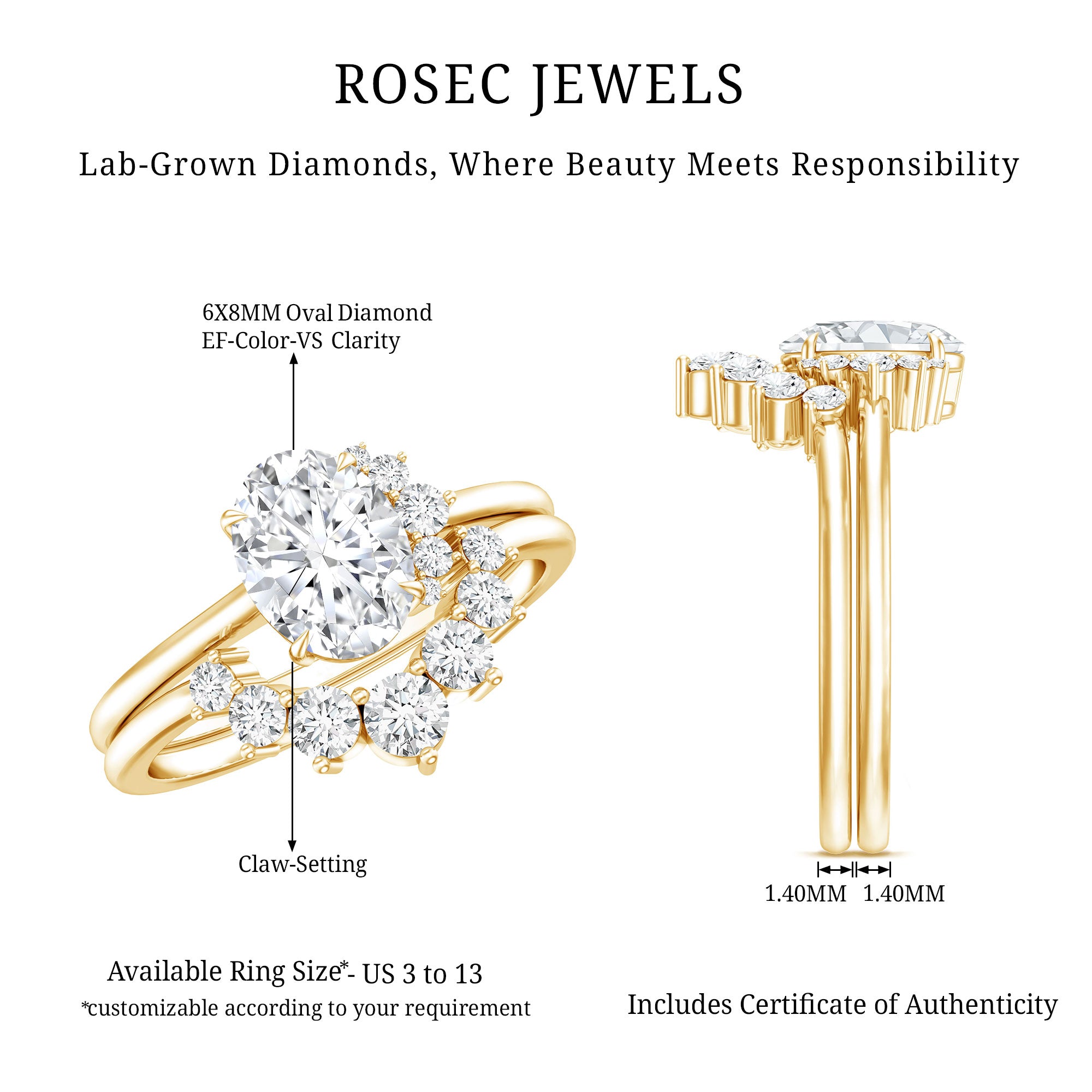 Lab Grown Diamond Engagement and Bridal Ring Sets Lab - ( EF-VS ) - Rosec Jewels