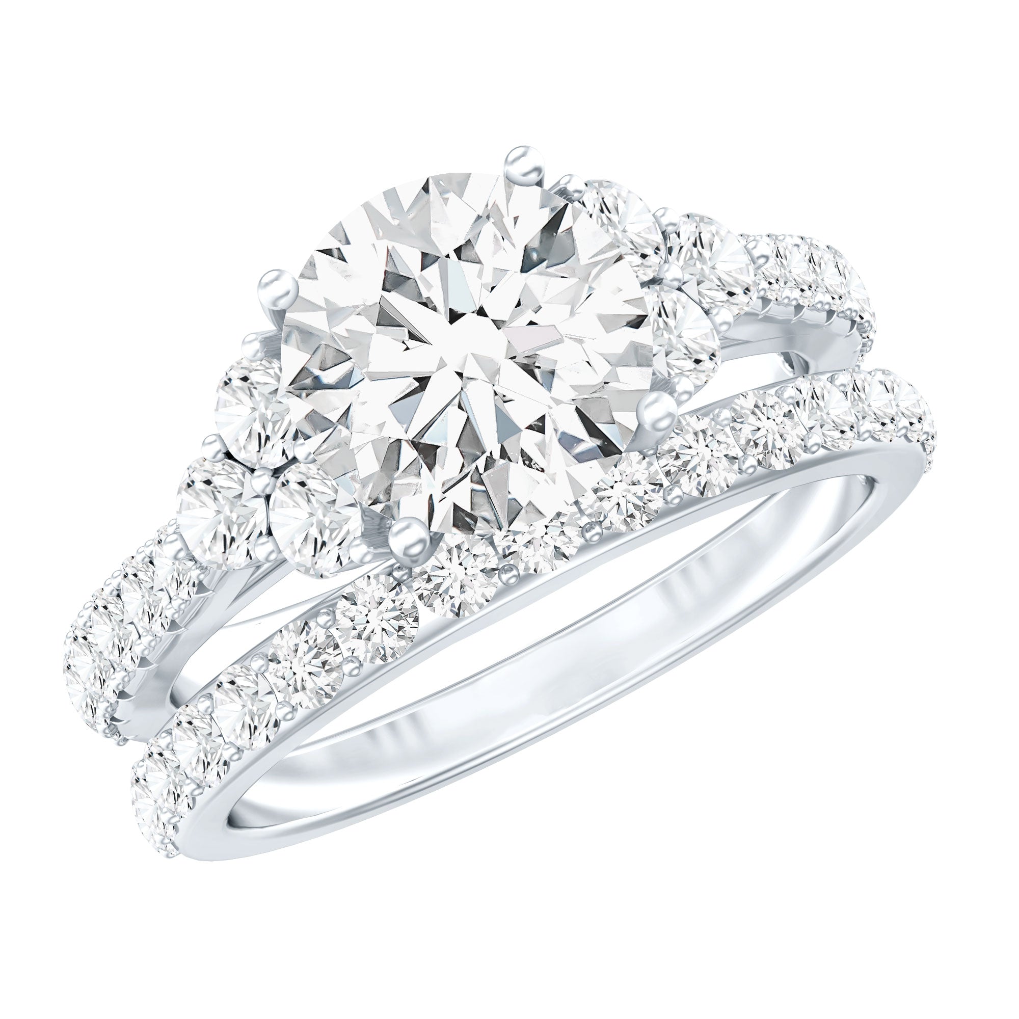 Certified Lab Grown Diamond Engagement Ring With Ring Guard for Her Lab - ( EF-VS ) - Rosec Jewels