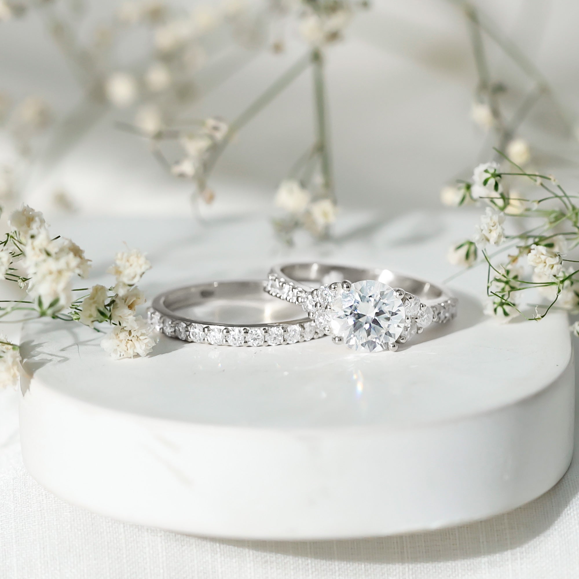 Certified Lab Grown Diamond Engagement Ring With Ring Guard for Her Lab - ( EF-VS ) - Rosec Jewels