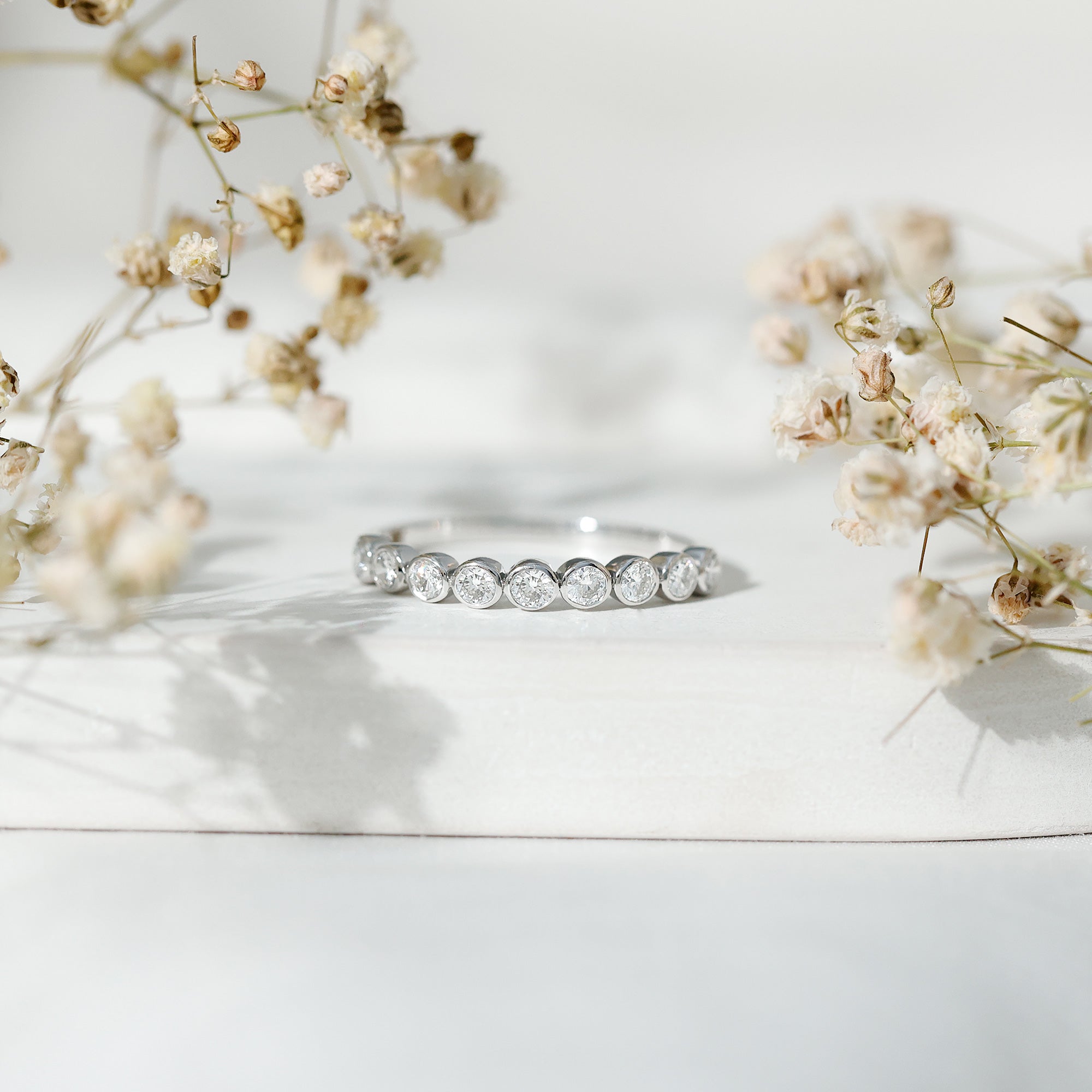 Bezel Set Lab Grown Diamond Half Eternity Ring Lab - ( EF-VS ) - Rosec Jewels