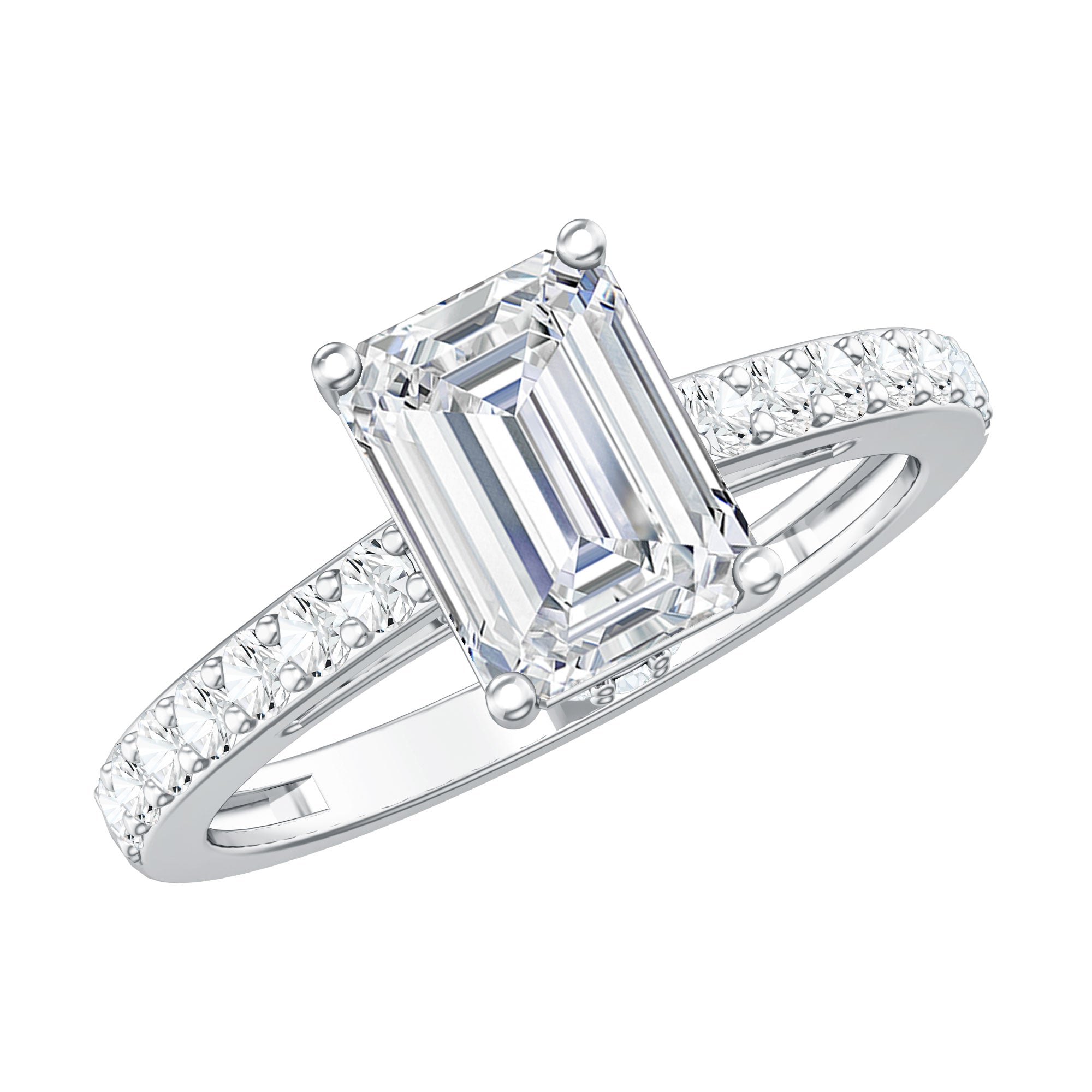Diamond Emerald Cut Engagement Ring With Hidden Halo Lab - ( EF-VS ) - Rosec Jewels