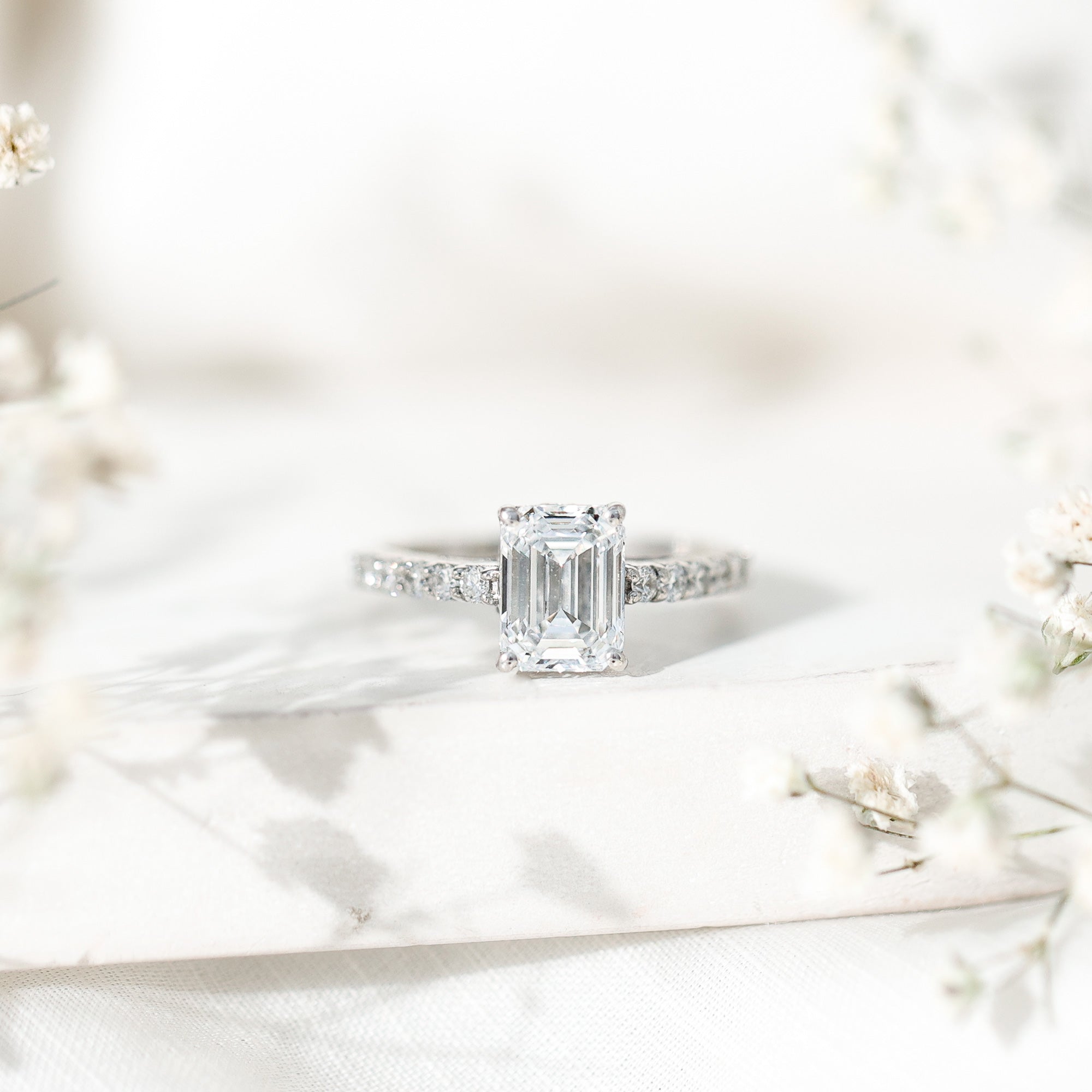 Diamond Emerald Cut Engagement Ring With Hidden Halo Lab - ( EF-VS ) - Rosec Jewels