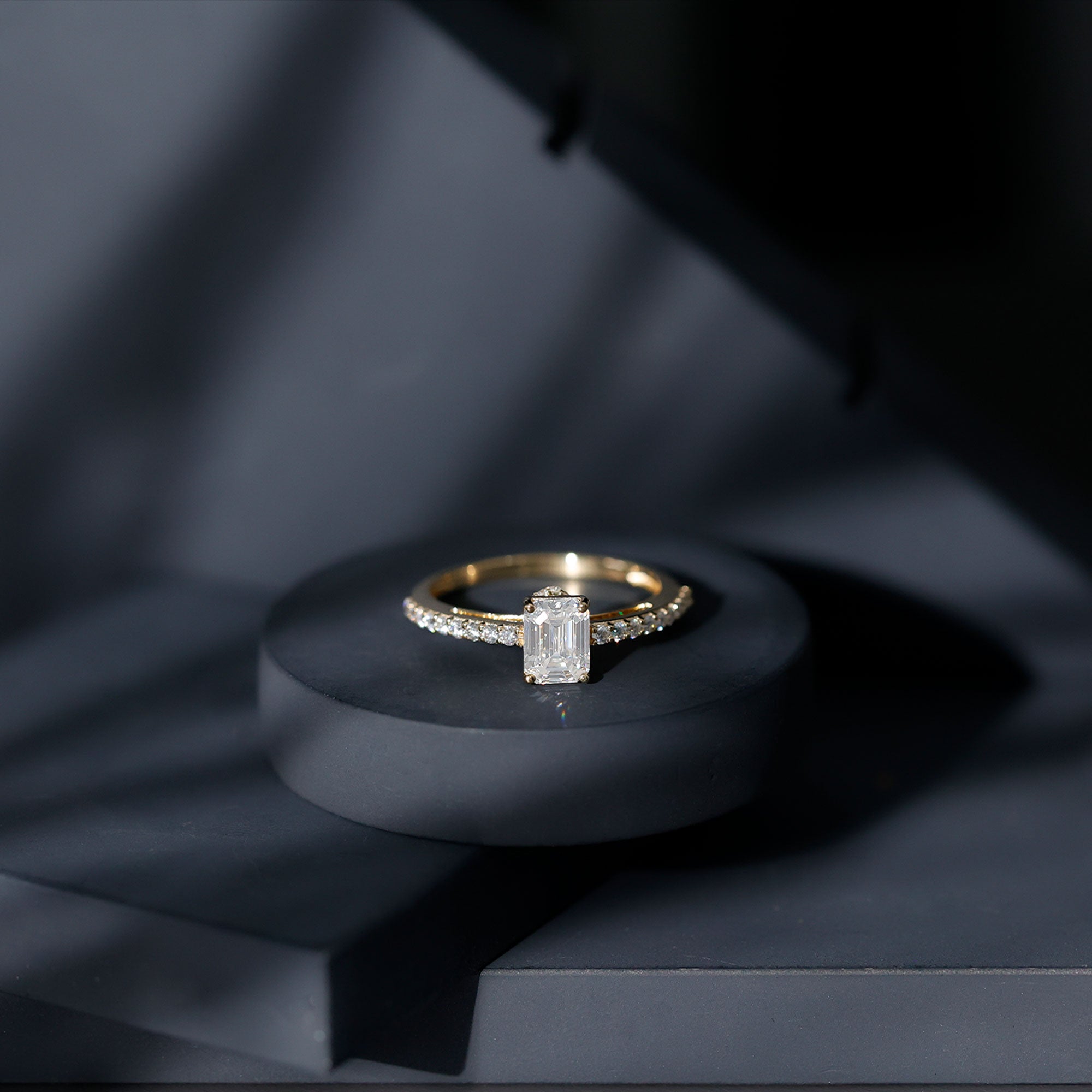 Diamond Emerald Cut Engagement Ring With Hidden Halo Lab - ( EF-VS ) - Rosec Jewels