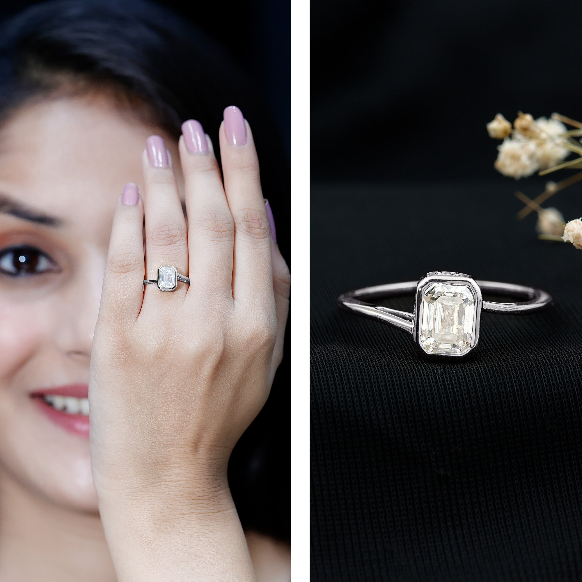 Bezel Set Lab Grown Diamond Bypass Engagement Ring Lab - ( EF-VS ) - Rosec Jewels