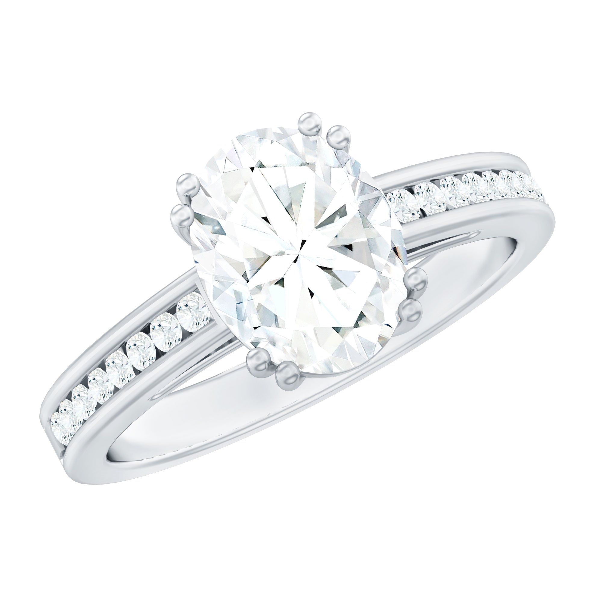 Lab Grown Diamond Timeless Engagement Ring With Side Stones Lab - ( EF-VS ) - Rosec Jewels