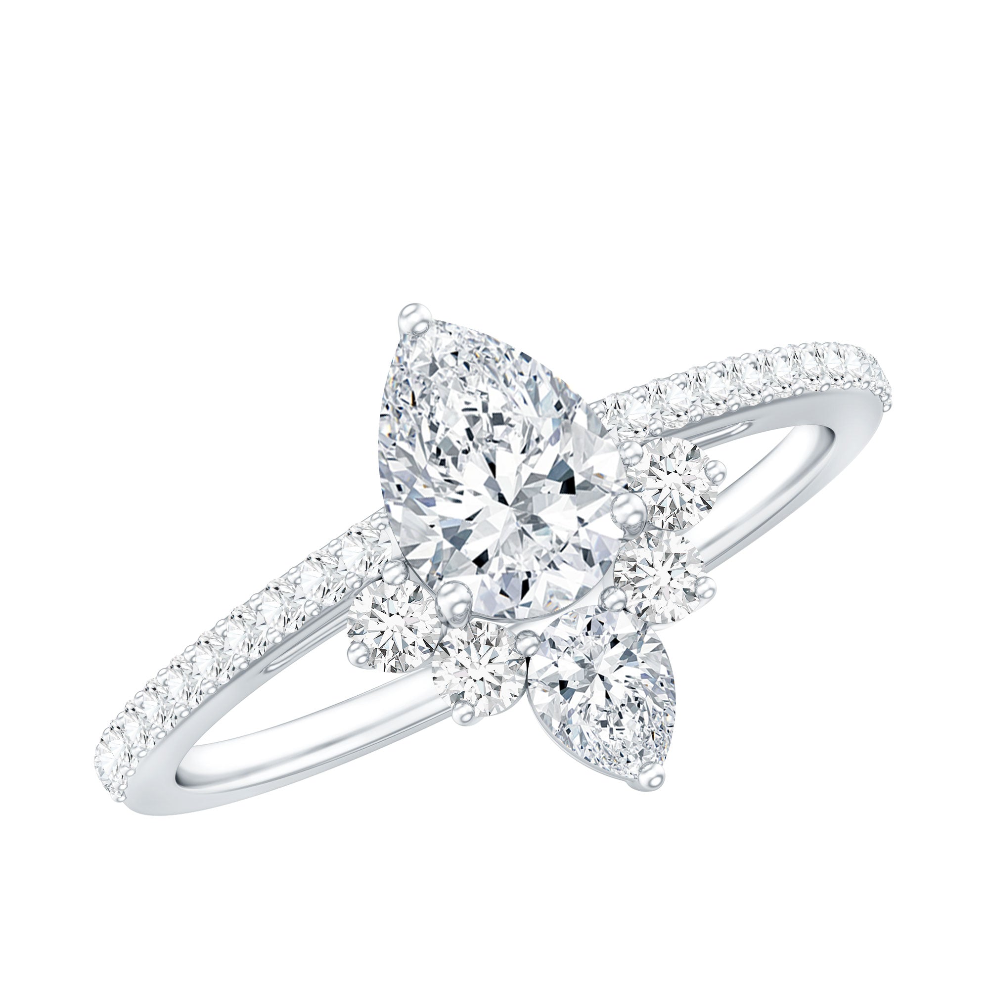 Lab Grown Diamond Unique Engagement Ring with Side Stones Lab - ( EF-VS ) - Rosec Jewels