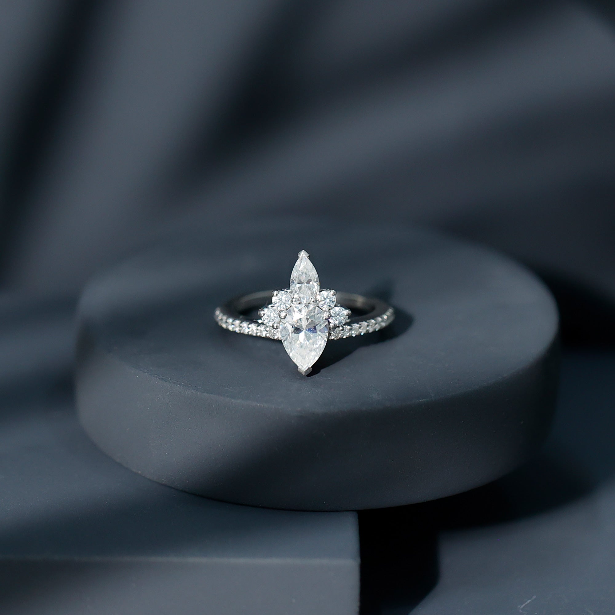 Lab Grown Diamond Unique Engagement Ring with Side Stones Lab - ( EF-VS ) - Rosec Jewels