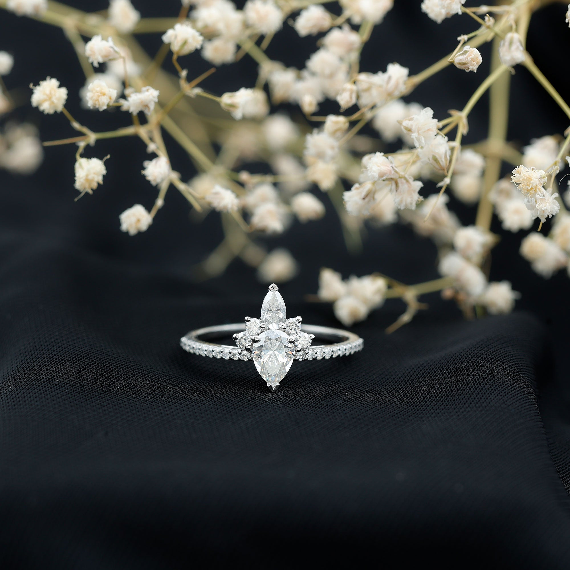 Lab Grown Diamond Unique Engagement Ring with Side Stones Lab - ( EF-VS ) - Rosec Jewels
