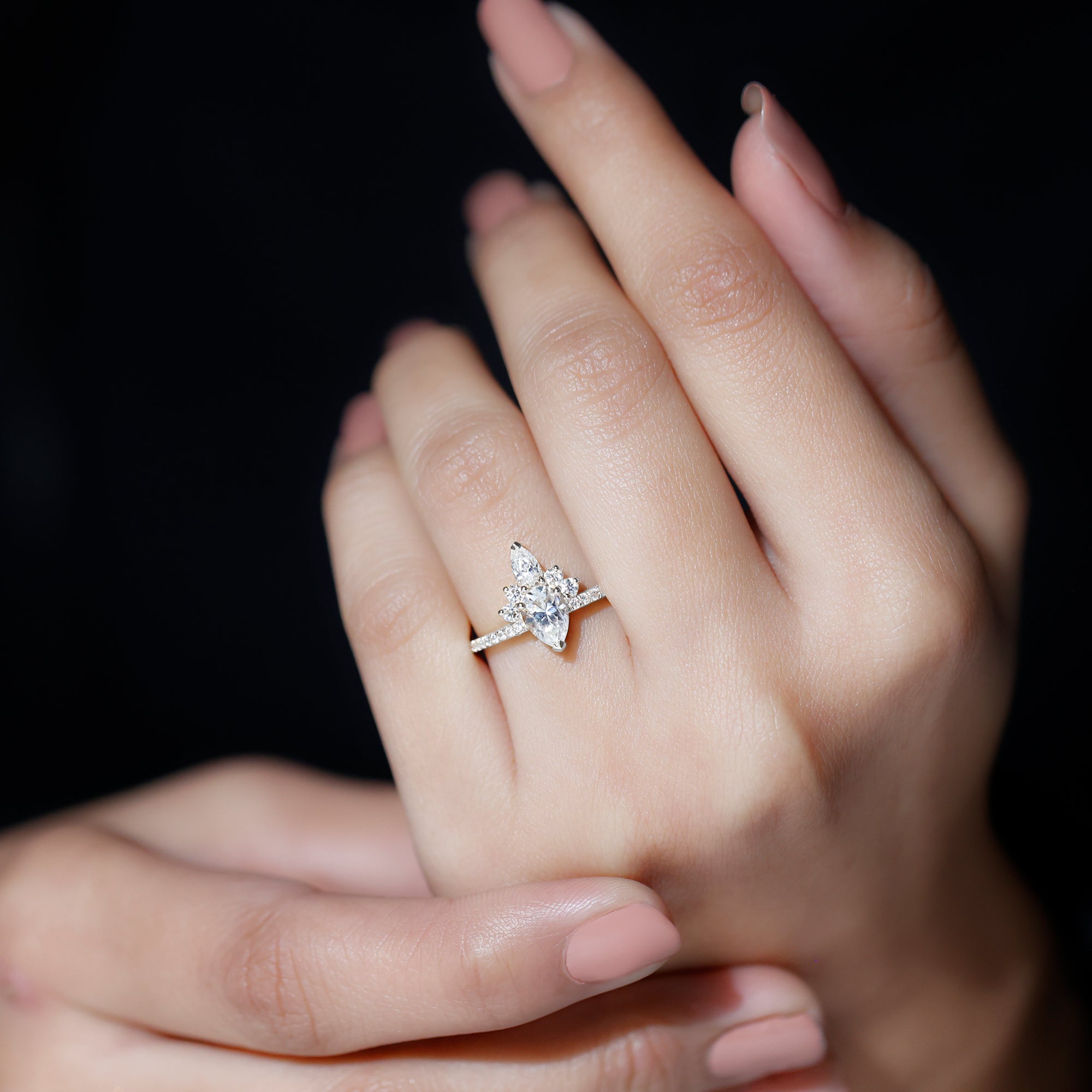 Lab Grown Diamond Unique Engagement Ring with Side Stones Lab - ( EF-VS ) - Rosec Jewels