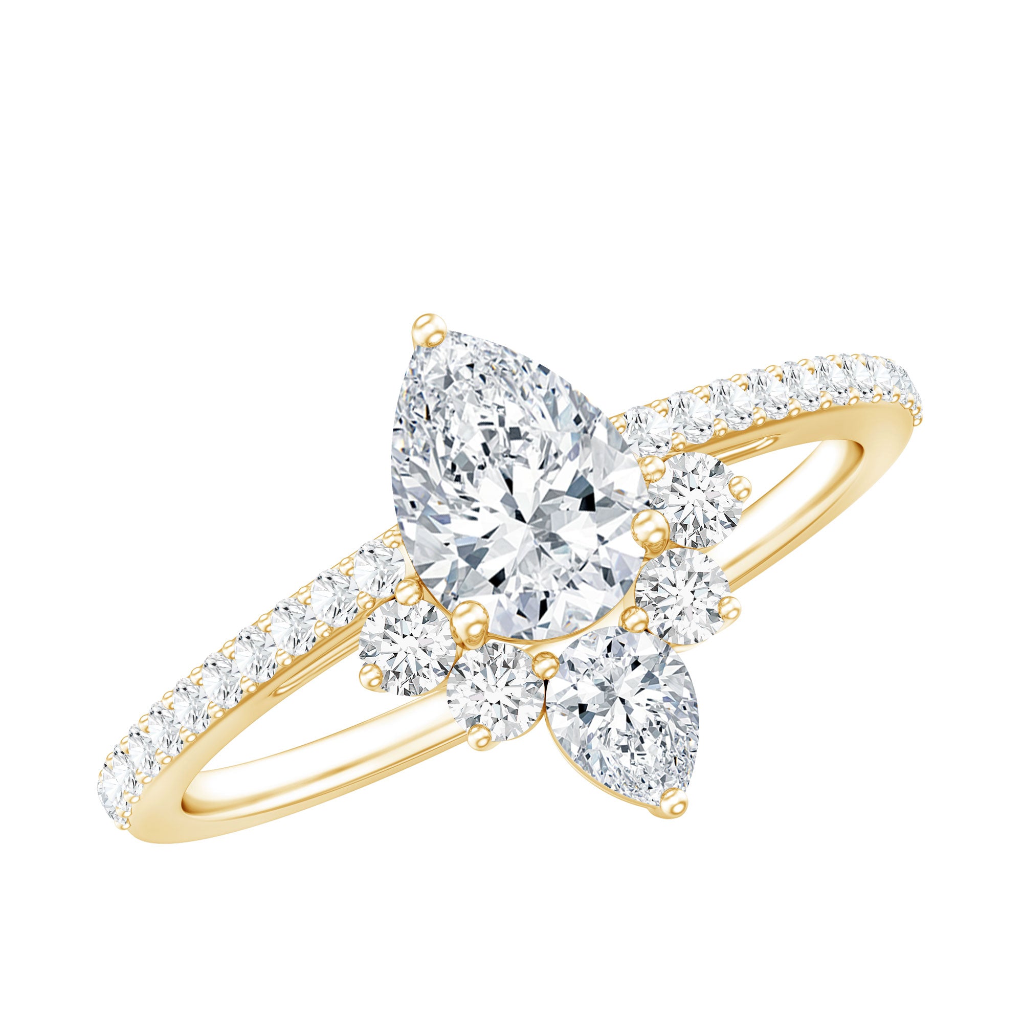 Lab Grown Diamond Unique Engagement Ring with Side Stones Lab - ( EF-VS ) - Rosec Jewels
