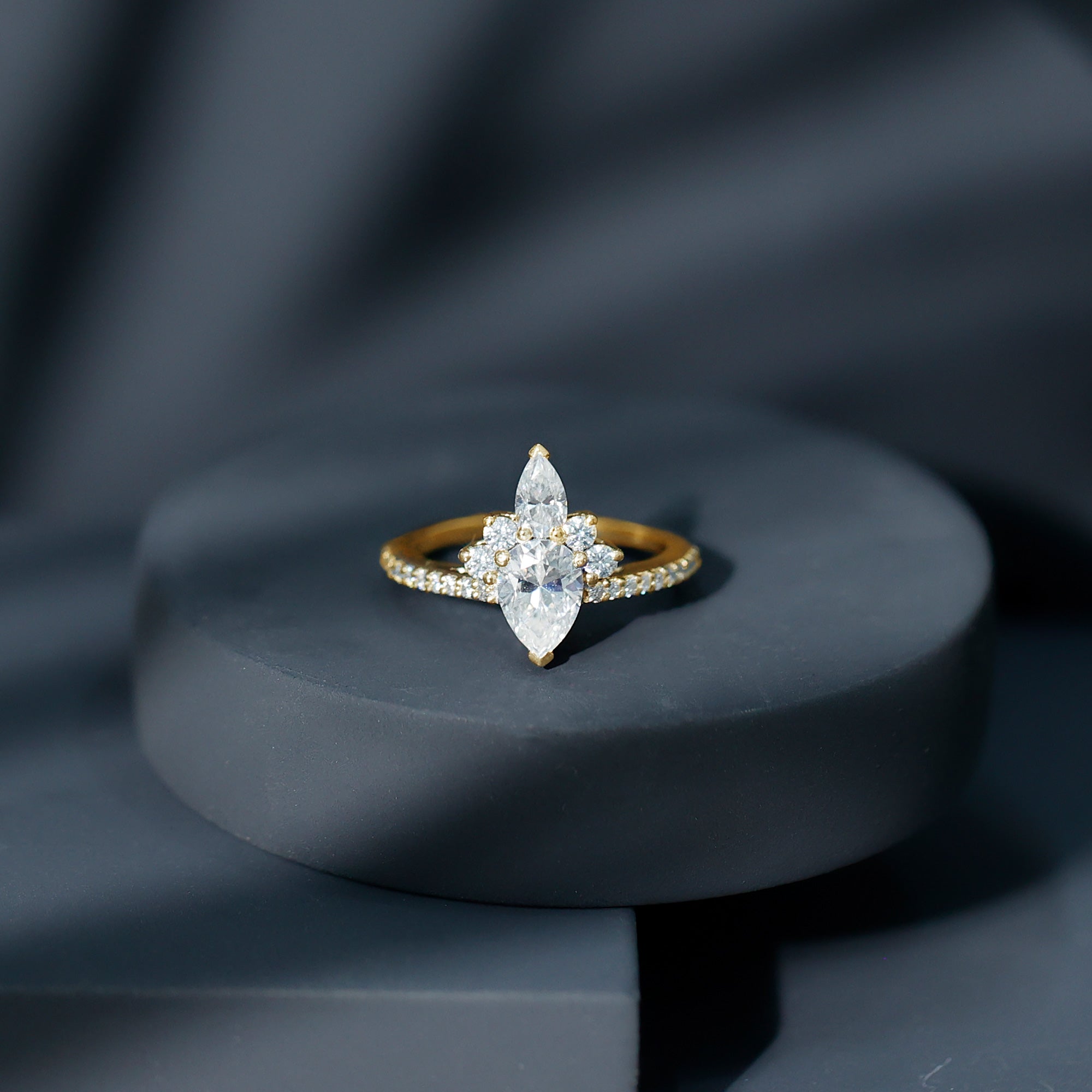 Lab Grown Diamond Unique Engagement Ring with Side Stones Lab - ( EF-VS ) - Rosec Jewels