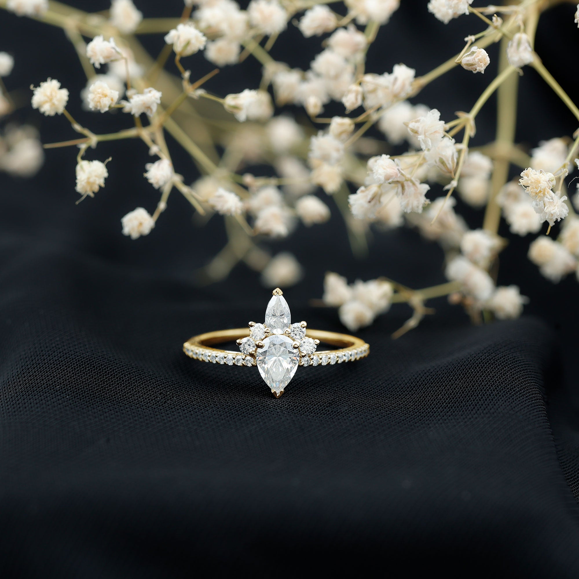 Lab Grown Diamond Unique Engagement Ring with Side Stones Lab - ( EF-VS ) - Rosec Jewels