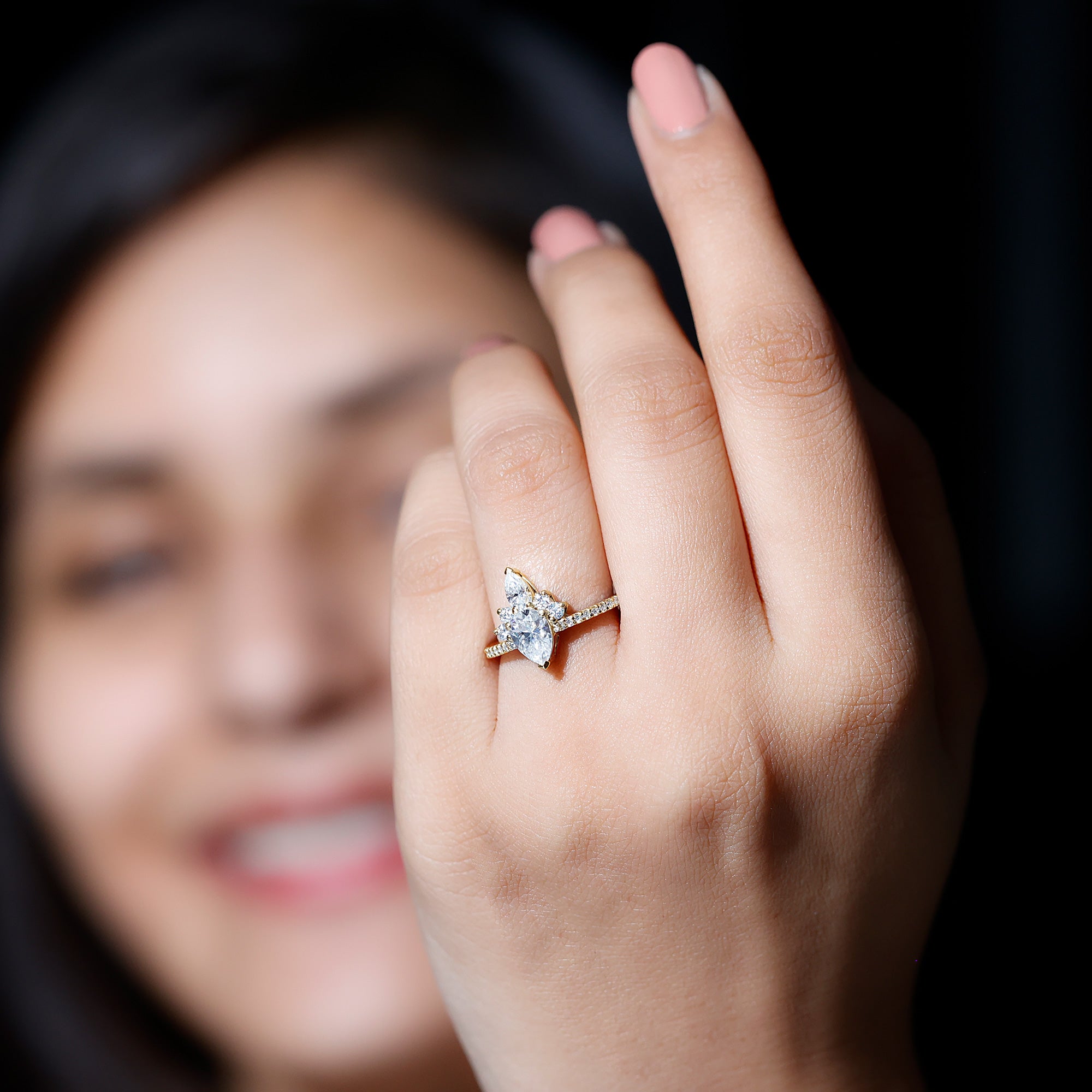 Lab Grown Diamond Unique Engagement Ring with Side Stones Lab - ( EF-VS ) - Rosec Jewels