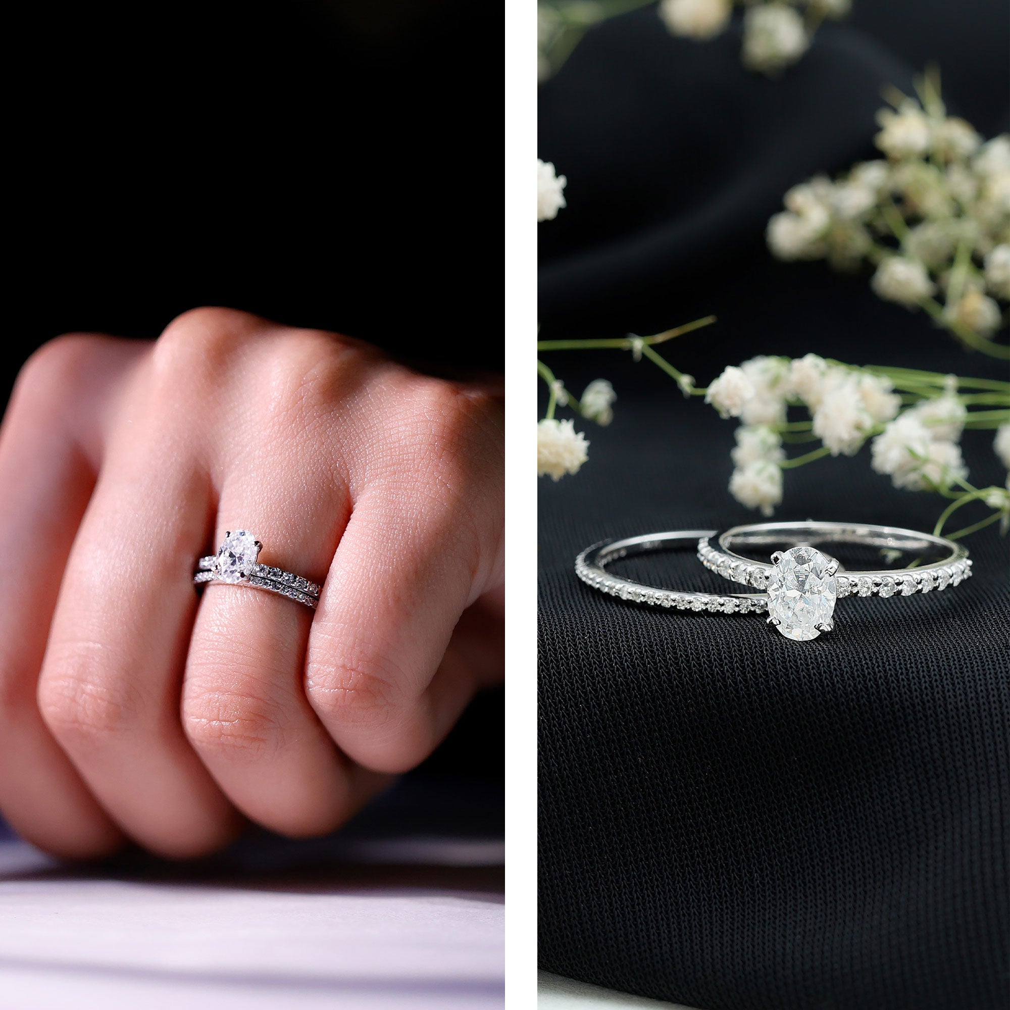 Lab Grown Diamond Simple Bridal Ring Sets Lab - ( EF-VS ) - Rosec Jewels
