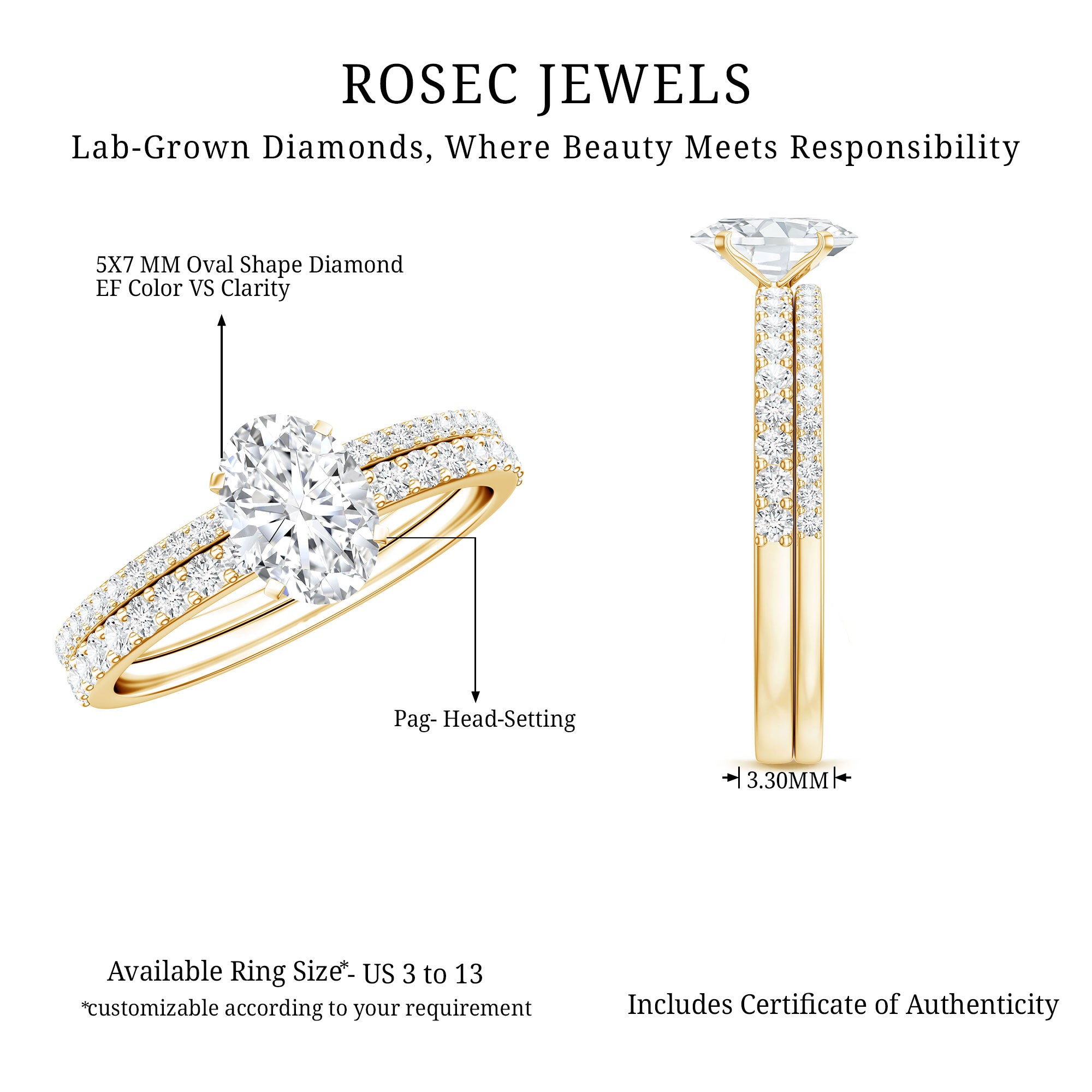 Lab Grown Diamond Simple Bridal Ring Sets Lab - ( EF-VS ) - Rosec Jewels