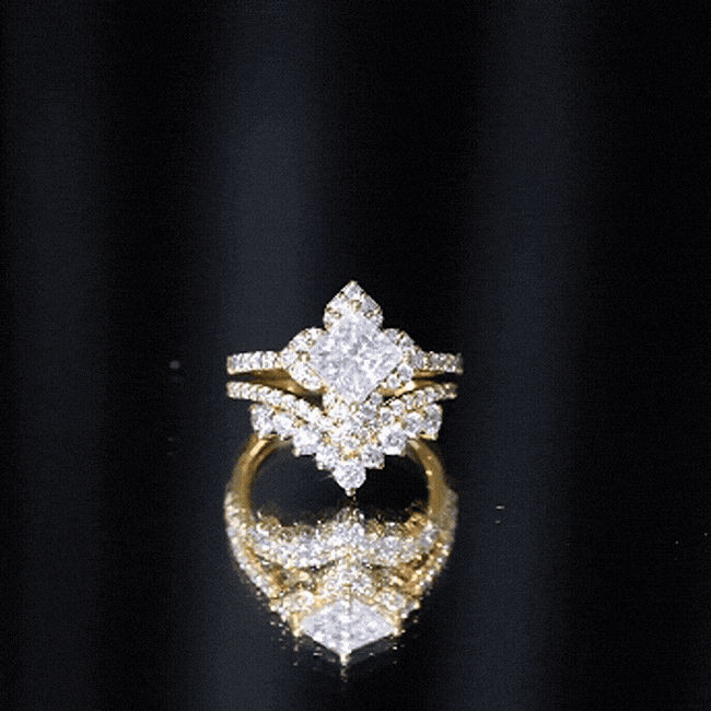 6 MM Princess Cut Lab Grown Diamond Designer Bridal Ring Set Lab - ( EF-VS ) - Rosec Jewels