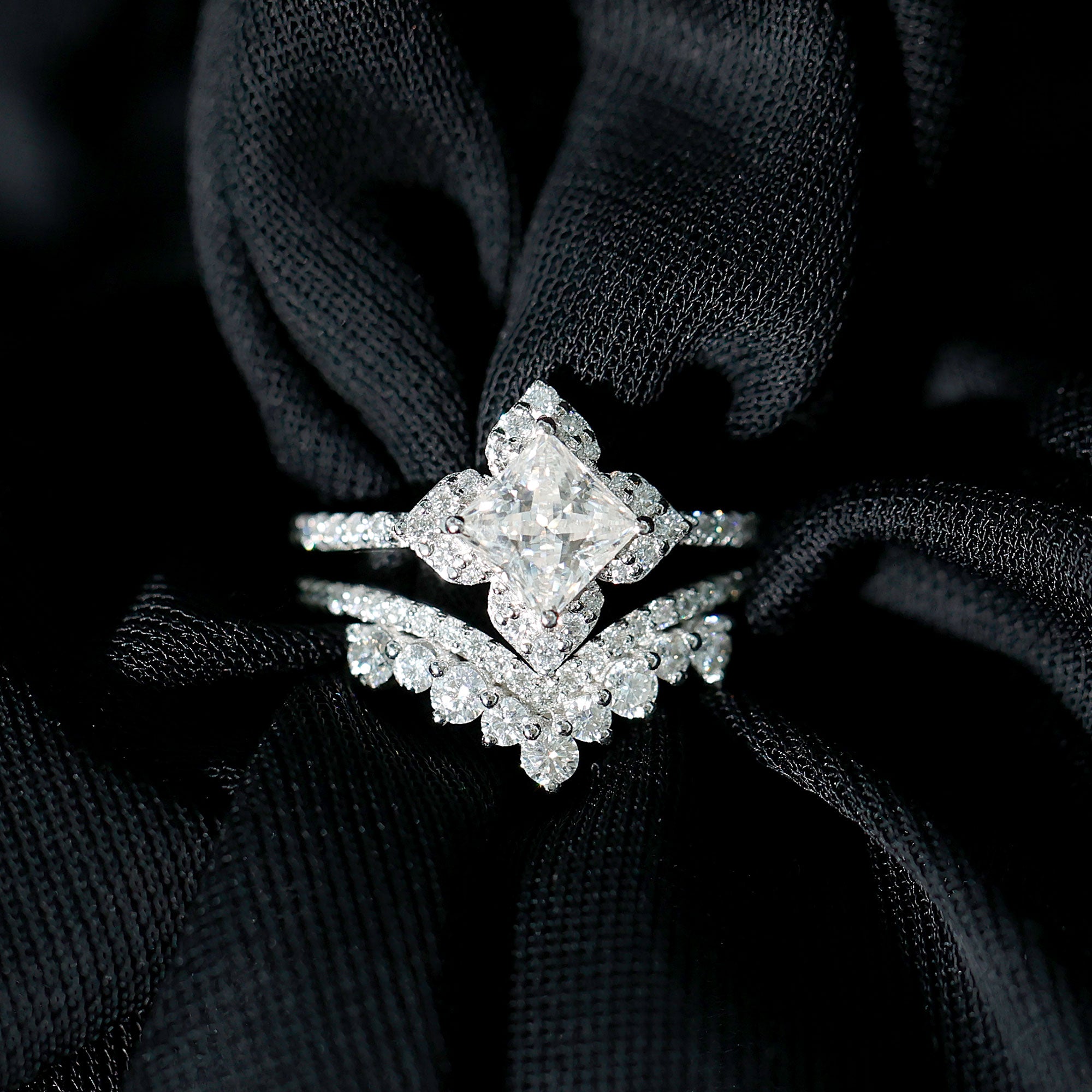 6 MM Princess Cut Lab Grown Diamond Designer Bridal Ring Set Lab - ( EF-VS ) - Rosec Jewels