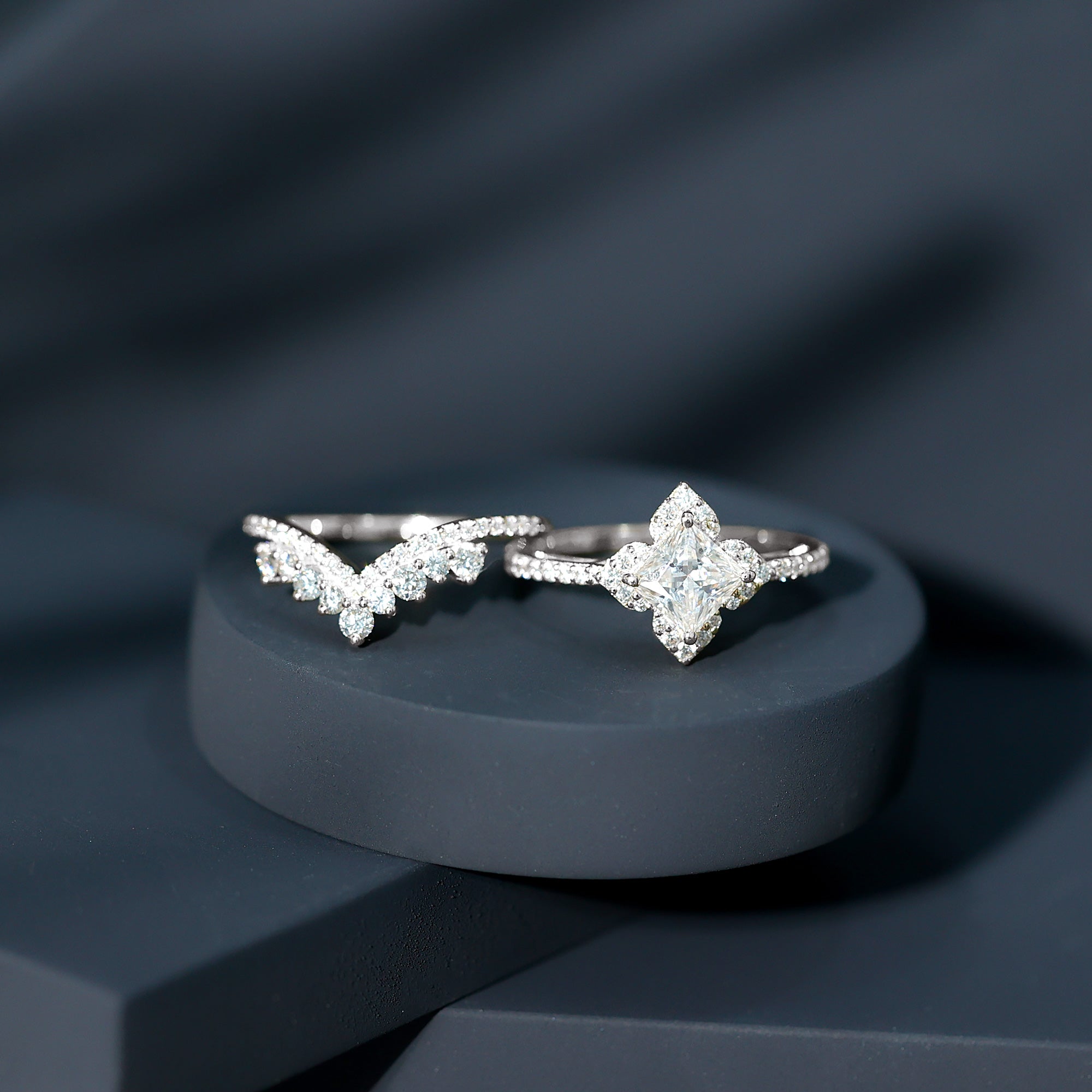 6 MM Princess Cut Lab Grown Diamond Designer Bridal Ring Set Lab - ( EF-VS ) - Rosec Jewels