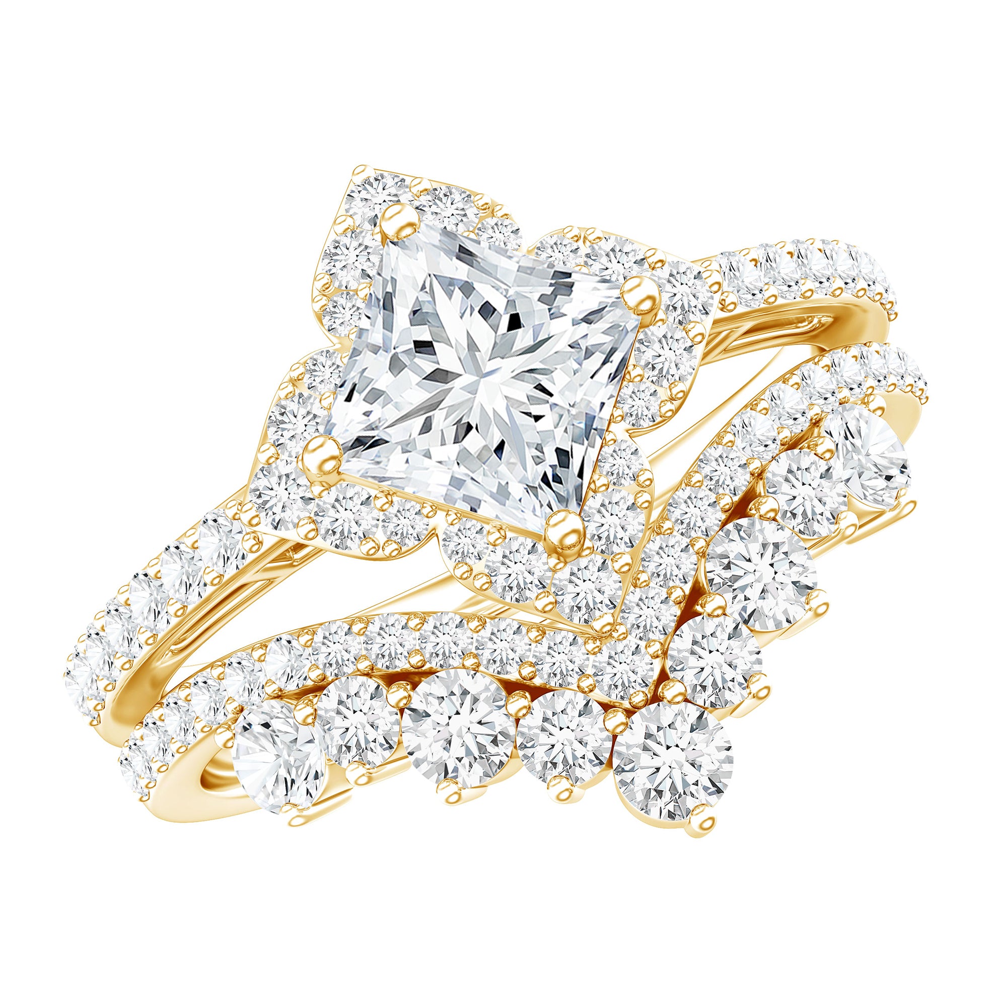 6 MM Princess Cut Lab Grown Diamond Designer Bridal Ring Set Lab - ( EF-VS ) - Rosec Jewels