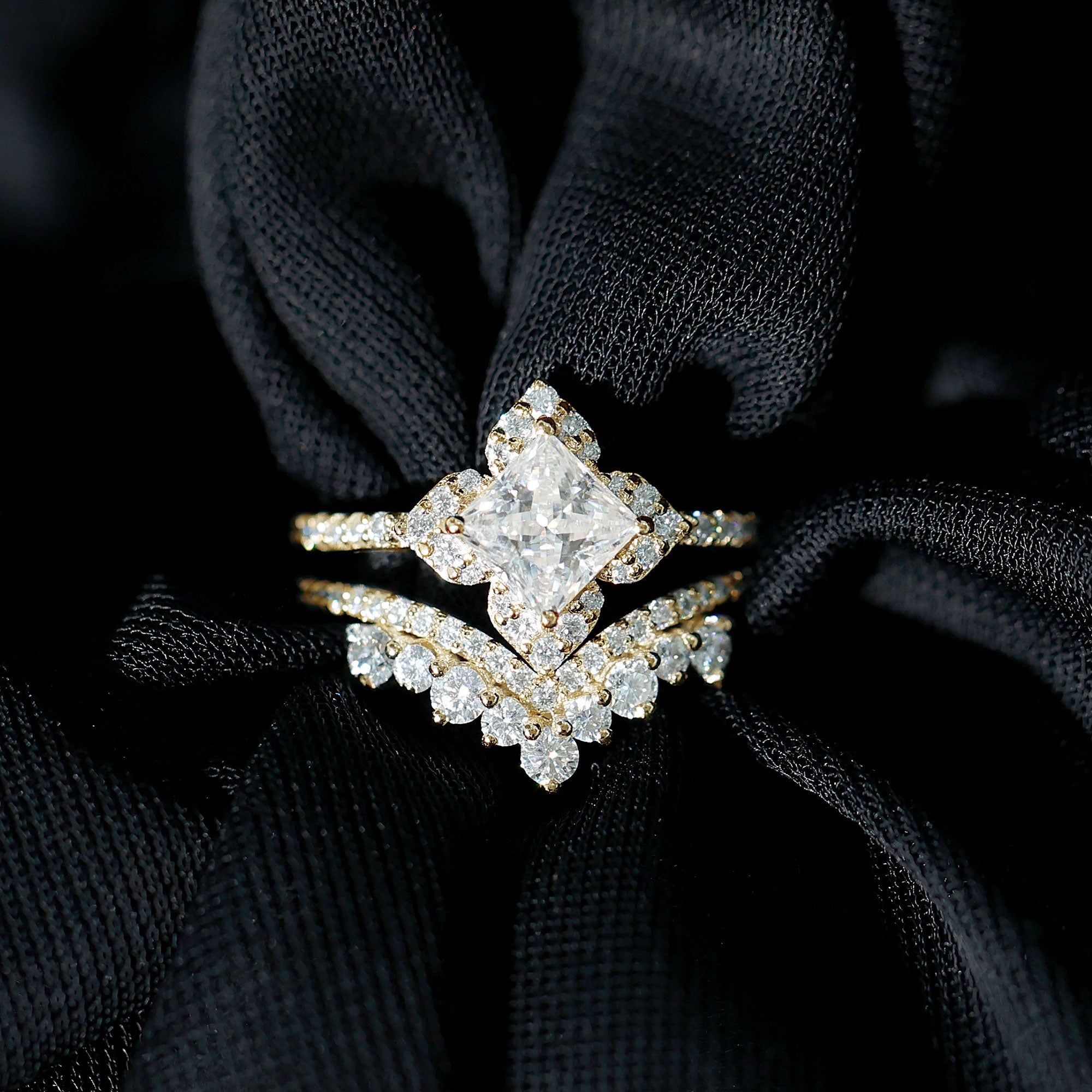 6 MM Princess Cut Lab Grown Diamond Designer Bridal Ring Set Lab - ( EF-VS ) - Rosec Jewels
