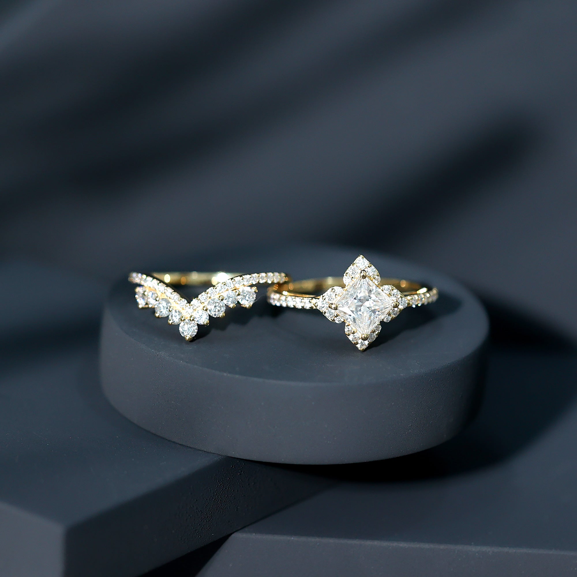 6 MM Princess Cut Lab Grown Diamond Designer Bridal Ring Set Lab - ( EF-VS ) - Rosec Jewels