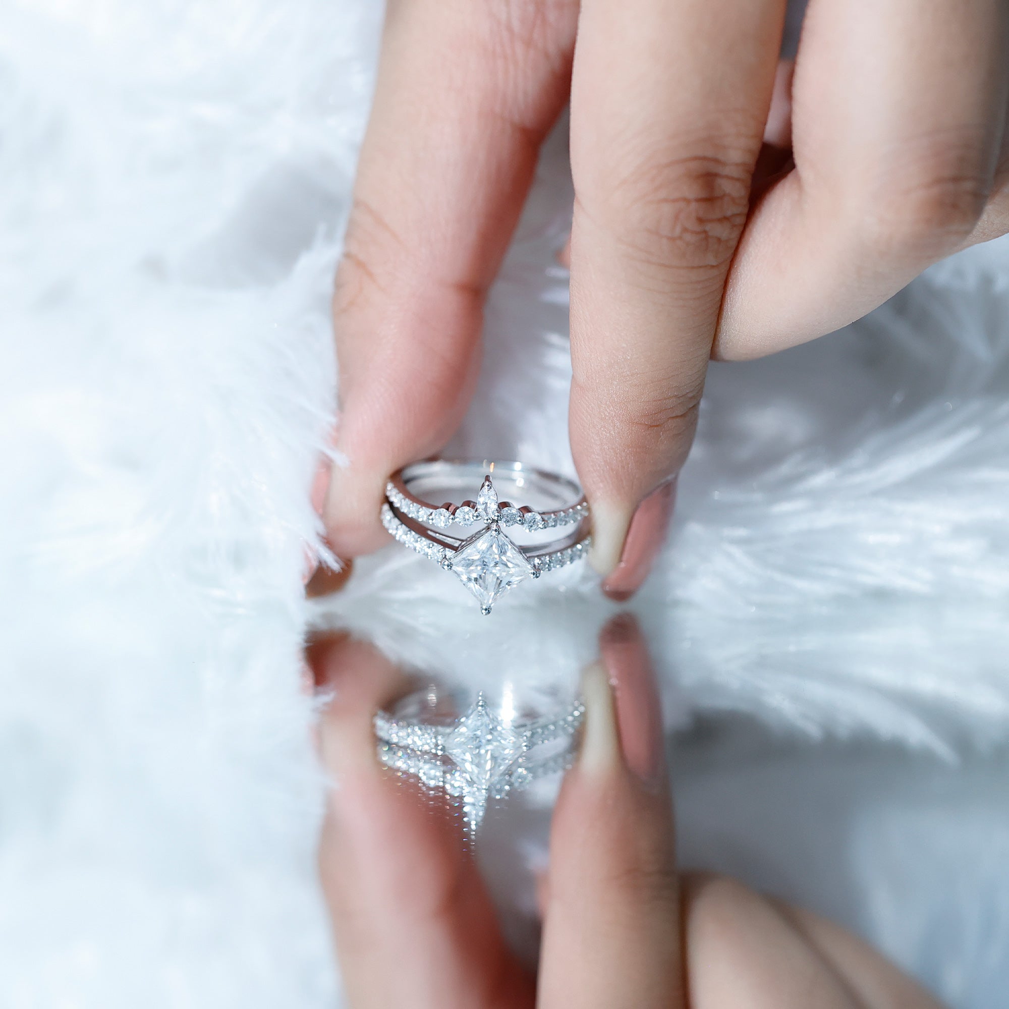 Lab Created Diamond Princess Cut Engagement Ring With Enhancer Lab - ( EF-VS ) - Rosec Jewels