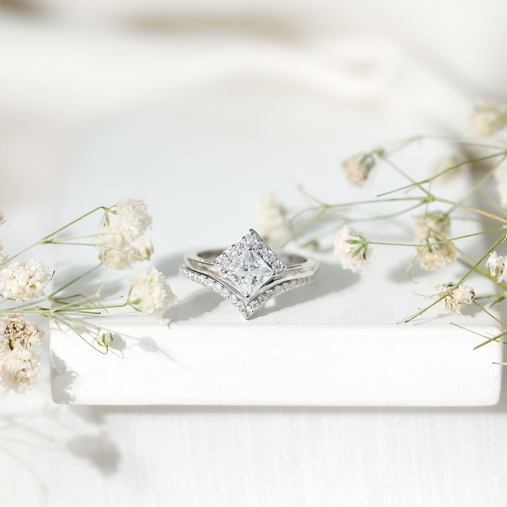 Lab Grown Diamond Princess Cut Engagement Ring With Ring Guard Lab - ( EF-VS ) - Rosec Jewels