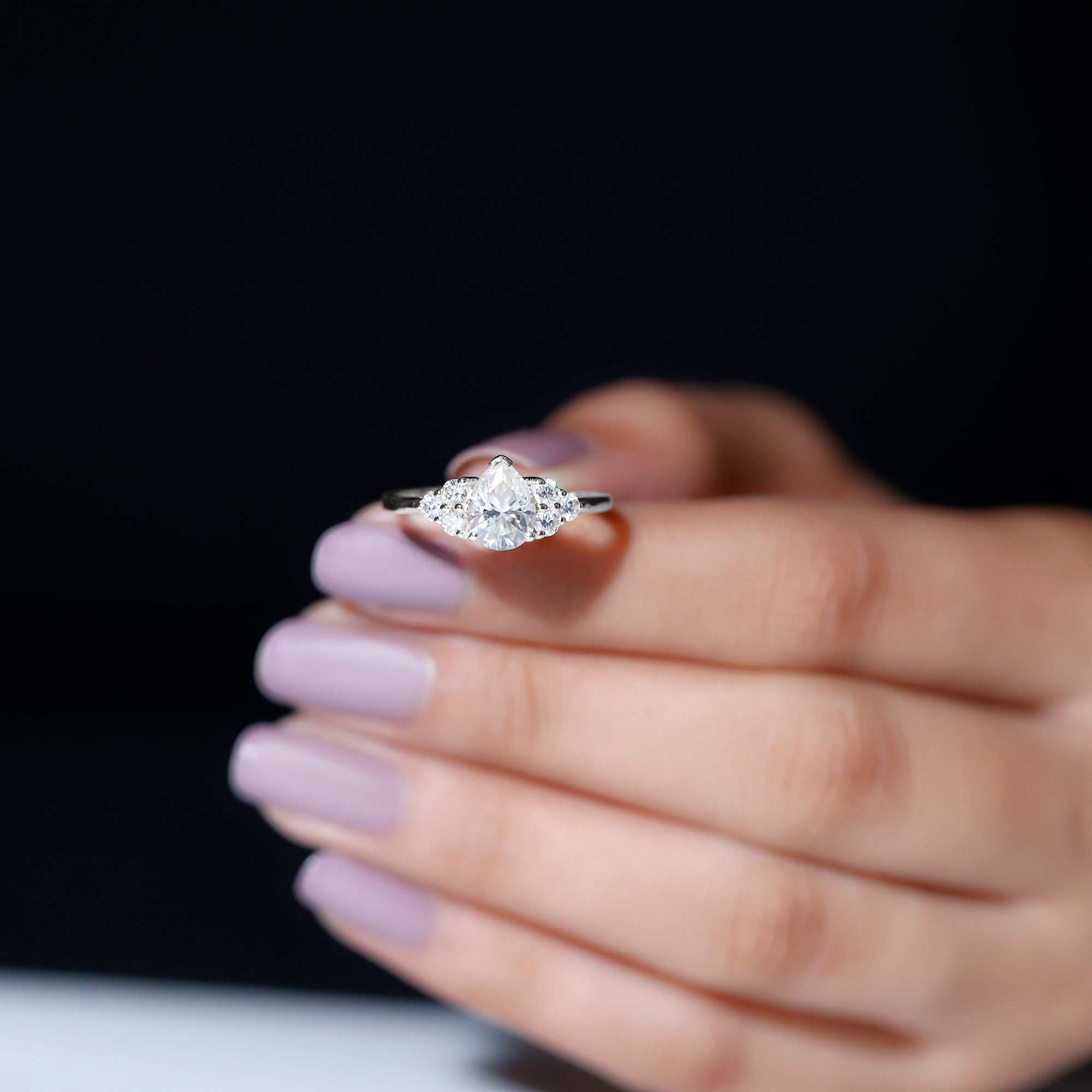 Rosec Jewels-Lab Grown Diamond Teardrop Engagement Ring With Round Shape Trio