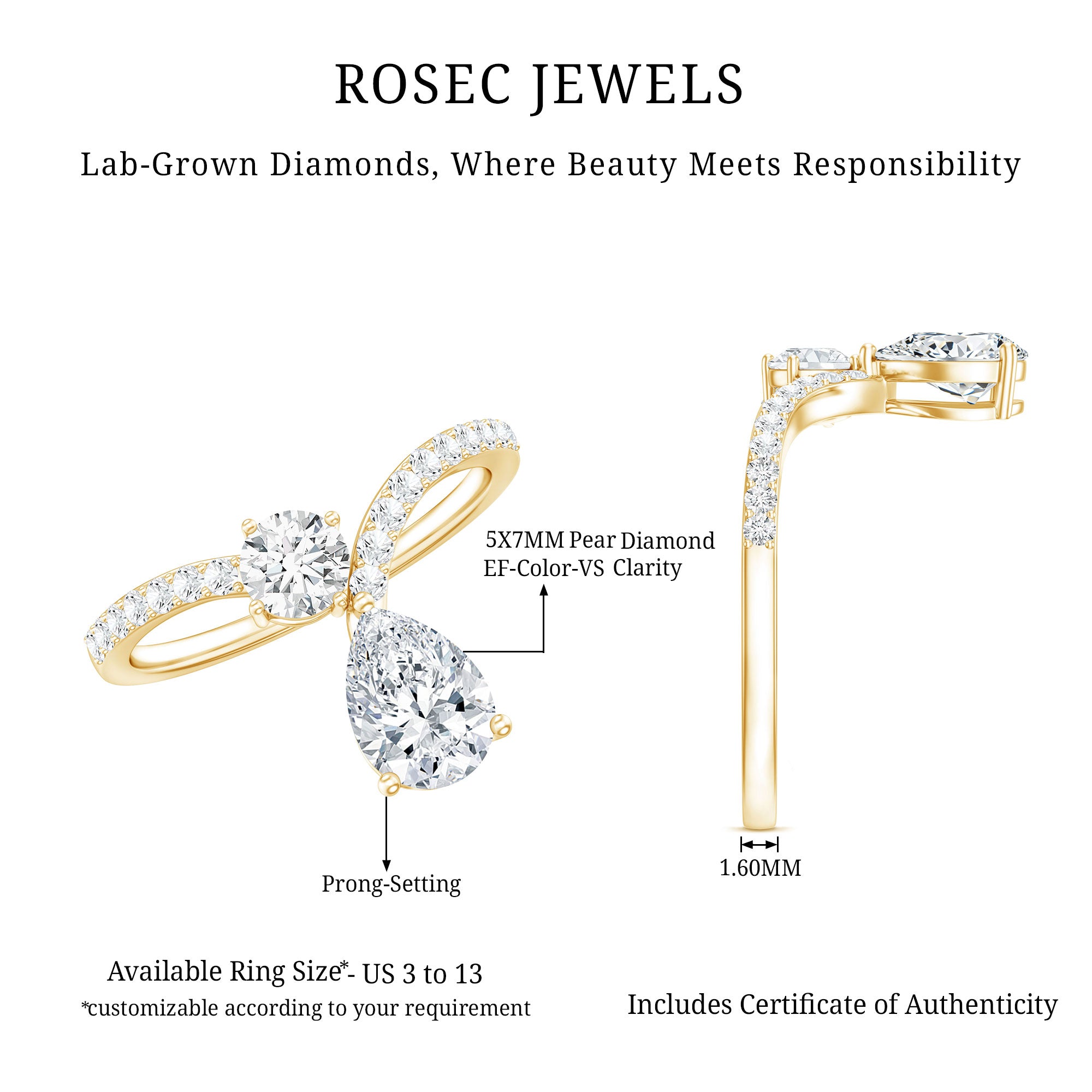 Designer Lab Grown Diamond Engagement Ring Lab - ( EF-VS ) - Rosec Jewels