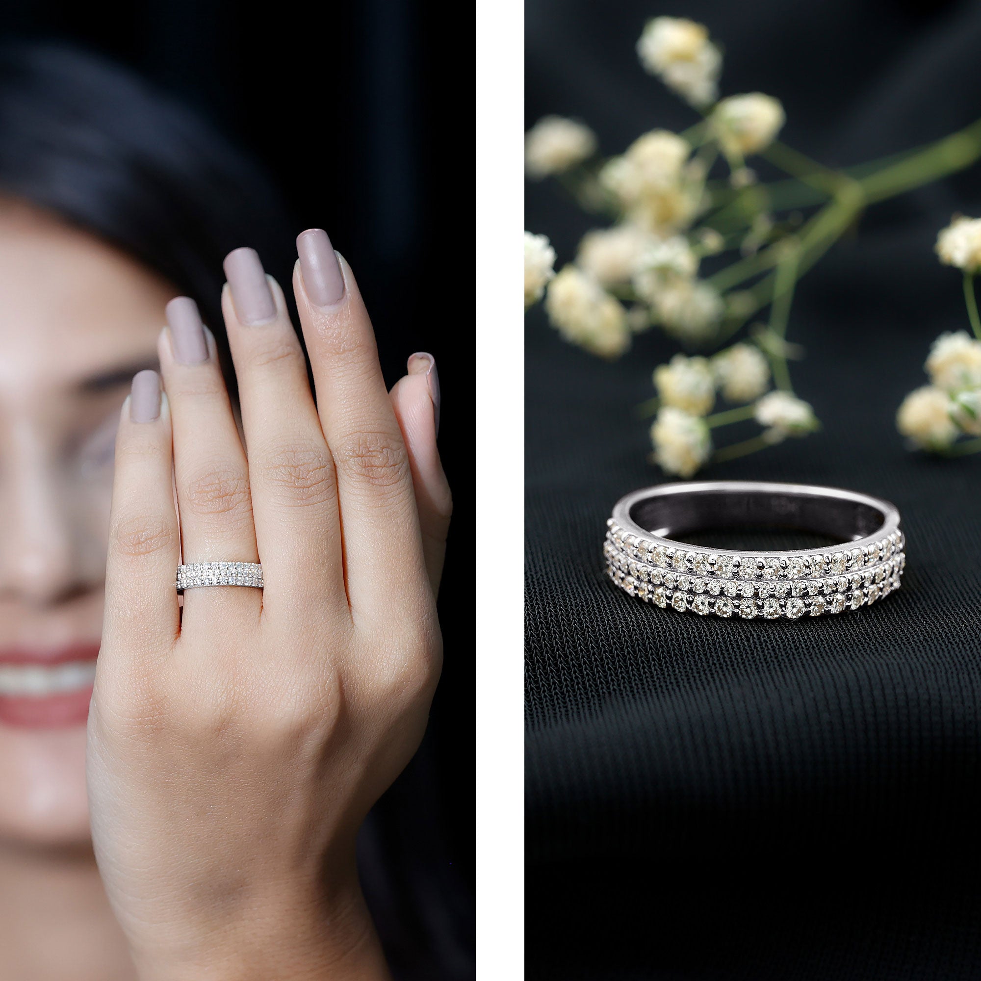Certified Lab Grown Diamond 3 Row Wedding Band Lab - ( EF-VS ) - Rosec Jewels