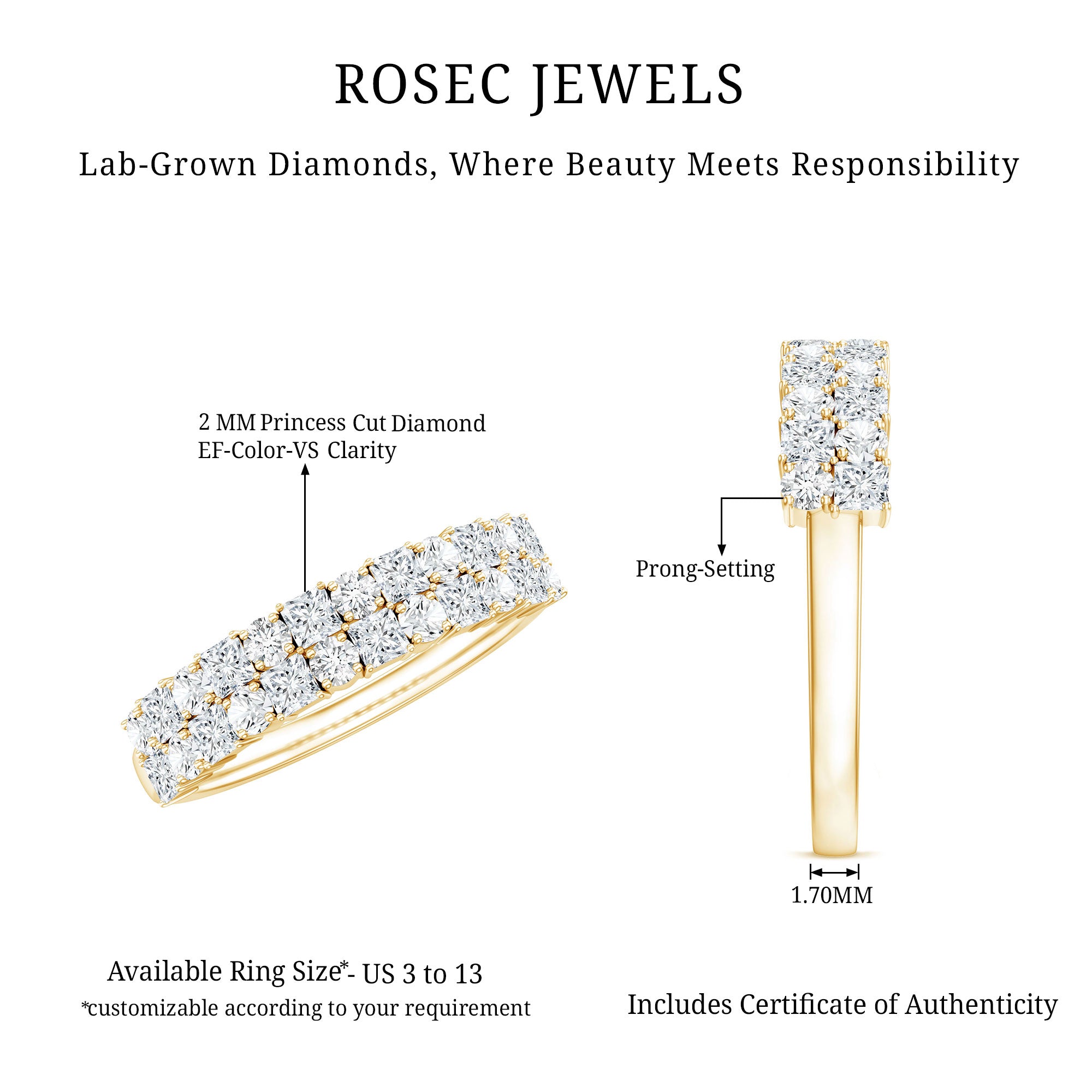 Lab Grown Diamond Wedding Anniversary Ring With Certificate Lab - ( EF-VS ) - Rosec Jewels