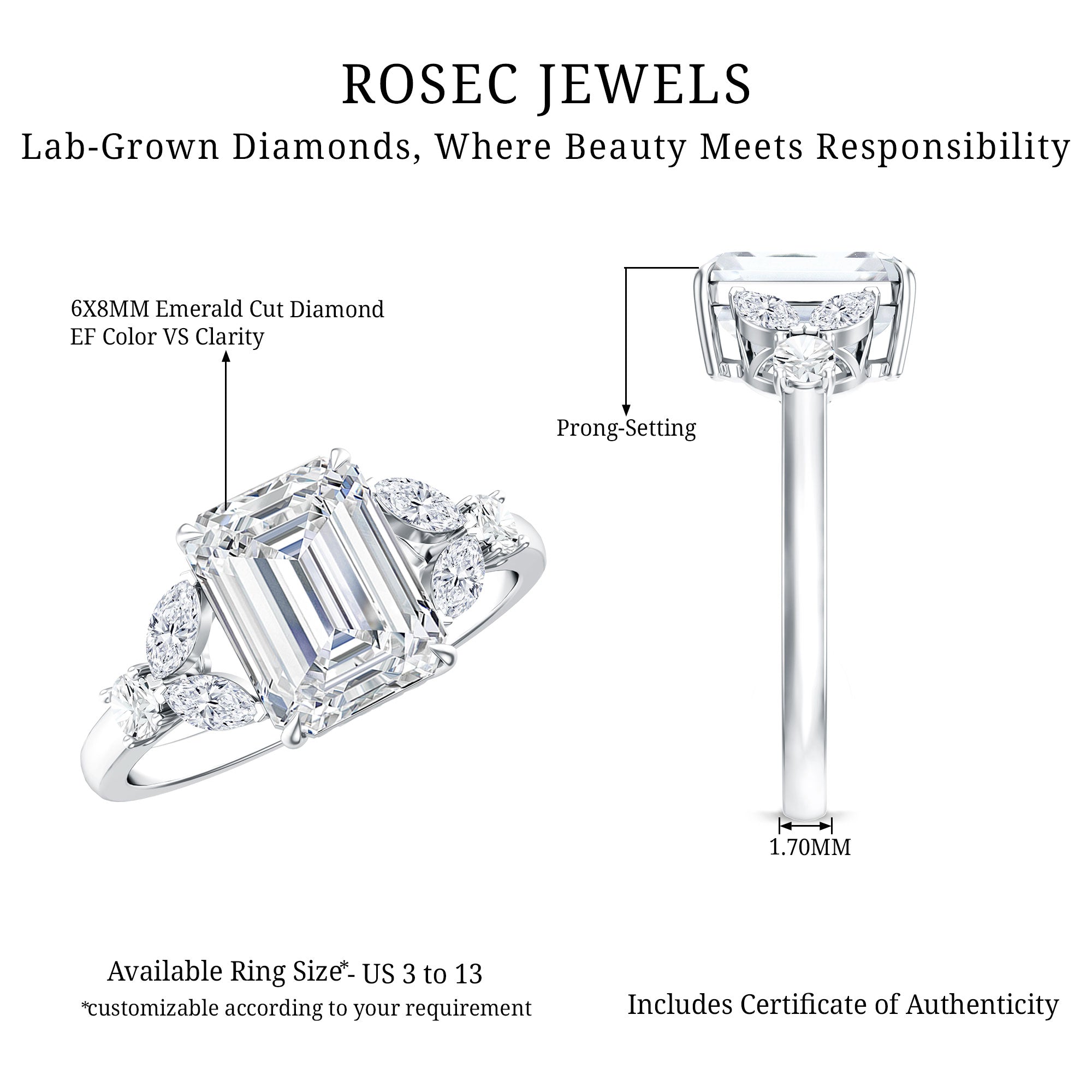 Womens Diamond Engagement Ring with Split Shank Lab - ( EF-VS ) - Rosec Jewels