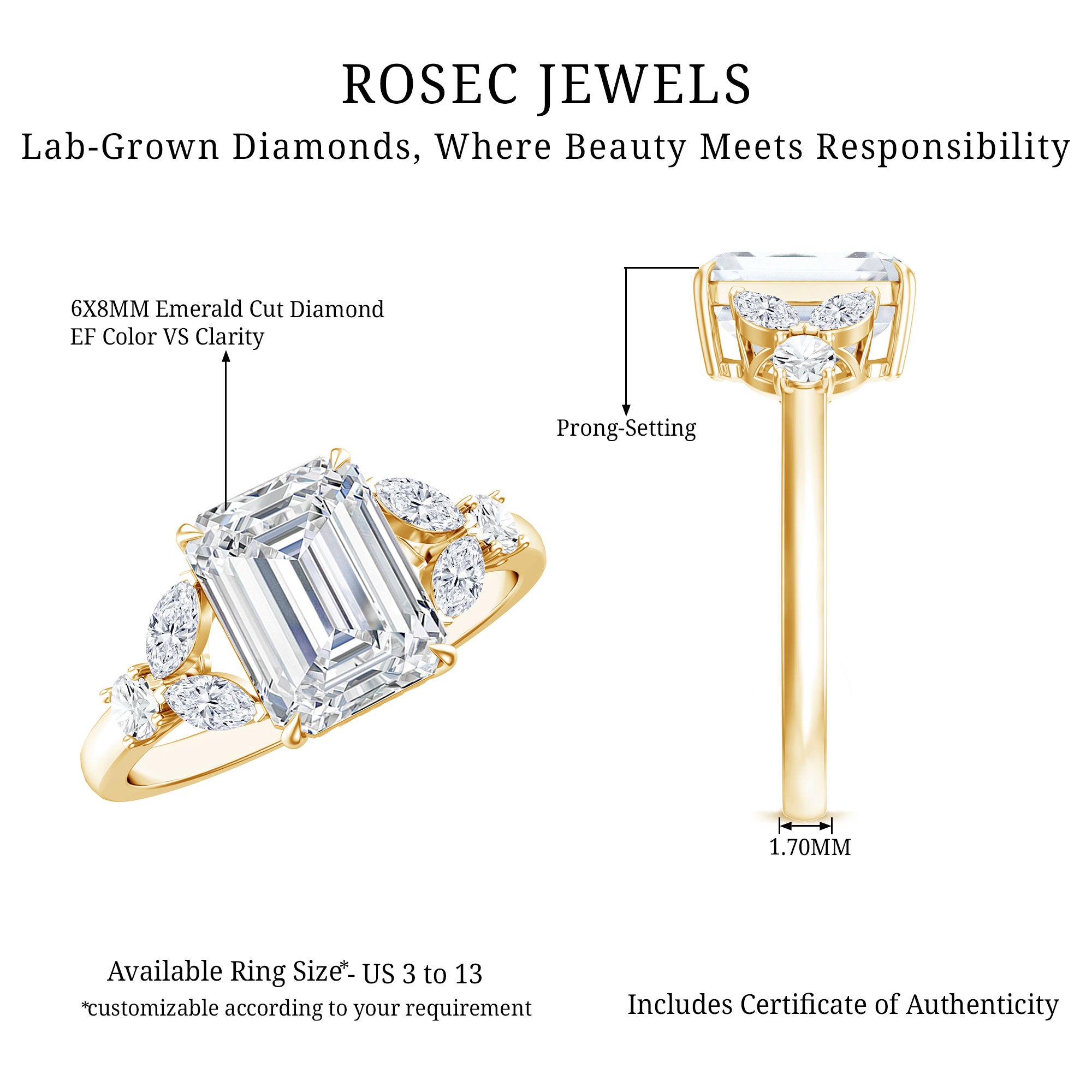Womens Diamond Engagement Ring with Split Shank Lab - ( EF-VS ) - Rosec Jewels