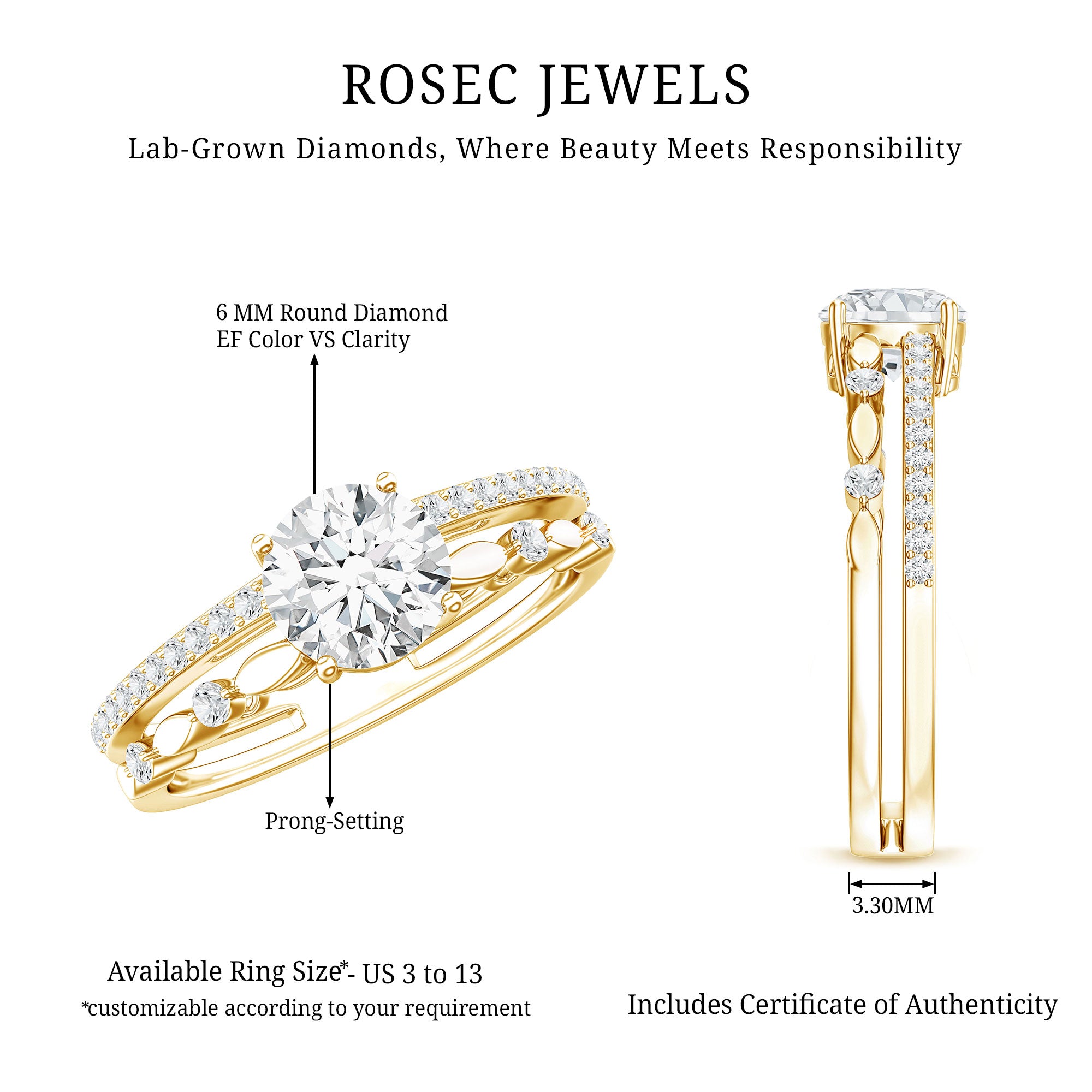 Brilliant Cut Lab Grown Diamond Designer Engagement Ring Lab - ( EF-VS ) - Rosec Jewels
