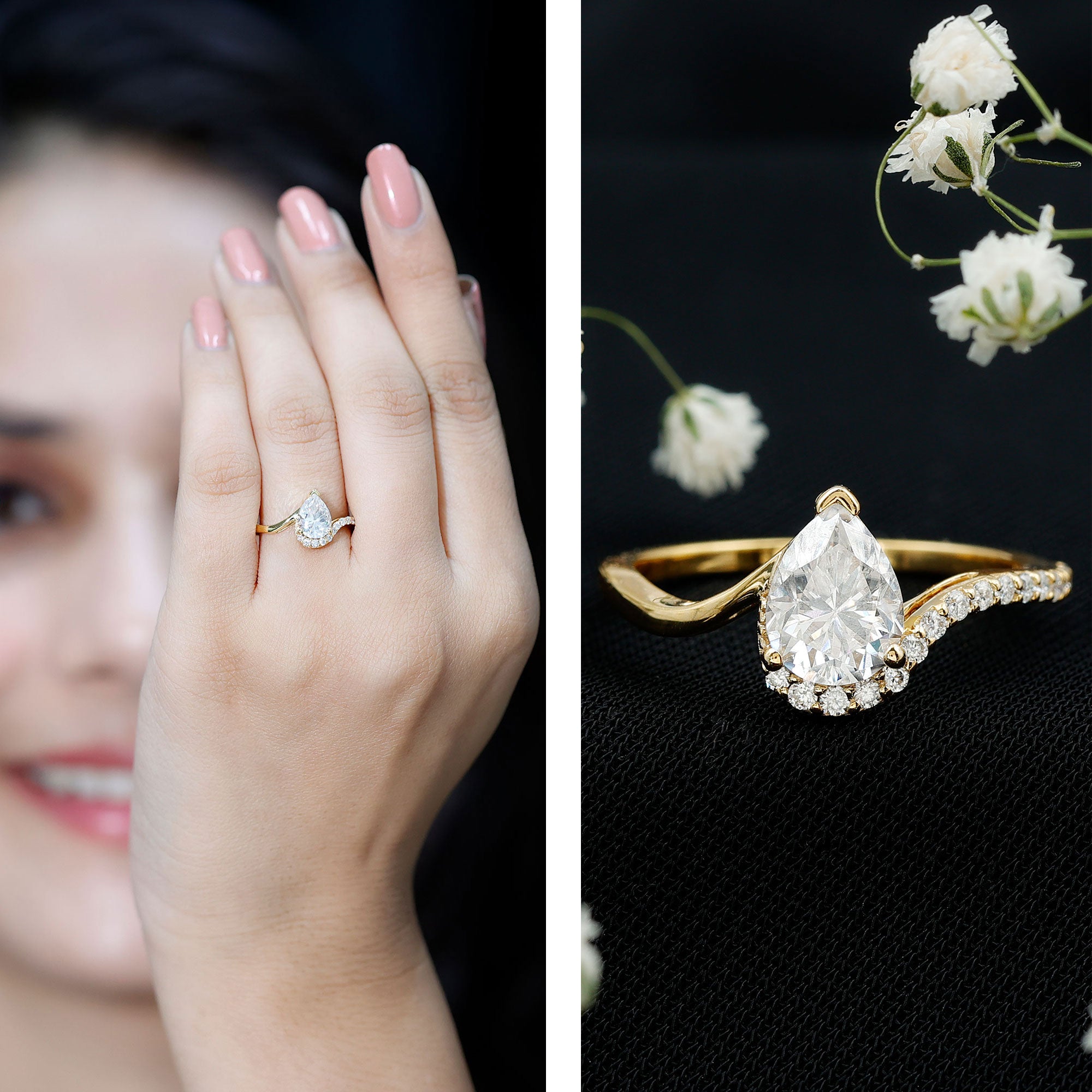 Rosec Jewels-Diamond Teardrop Designer Engagement Ring